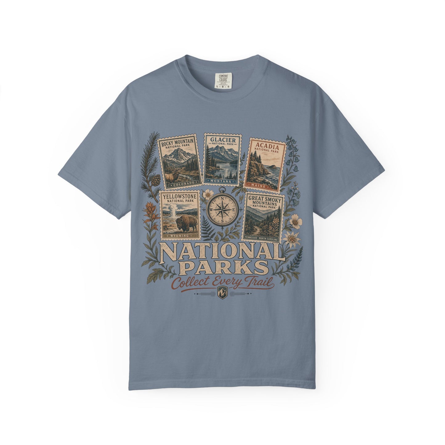 National Parks T-Shirt — 'Collect Every Trail' Vintage Park Stamps Design