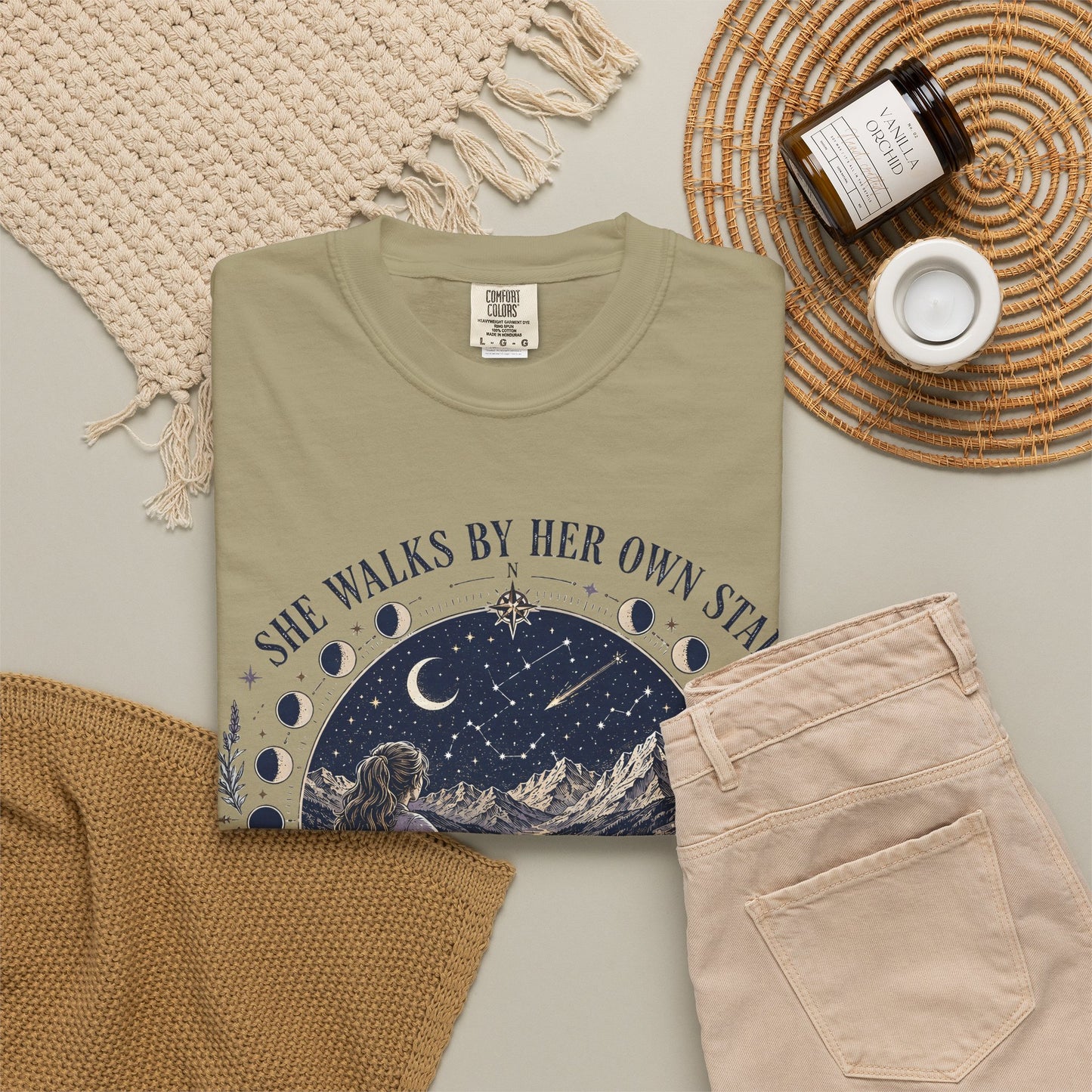 She Walks By Her Own Stars T-Shirt — Night Sky Adventure Graphic Tee