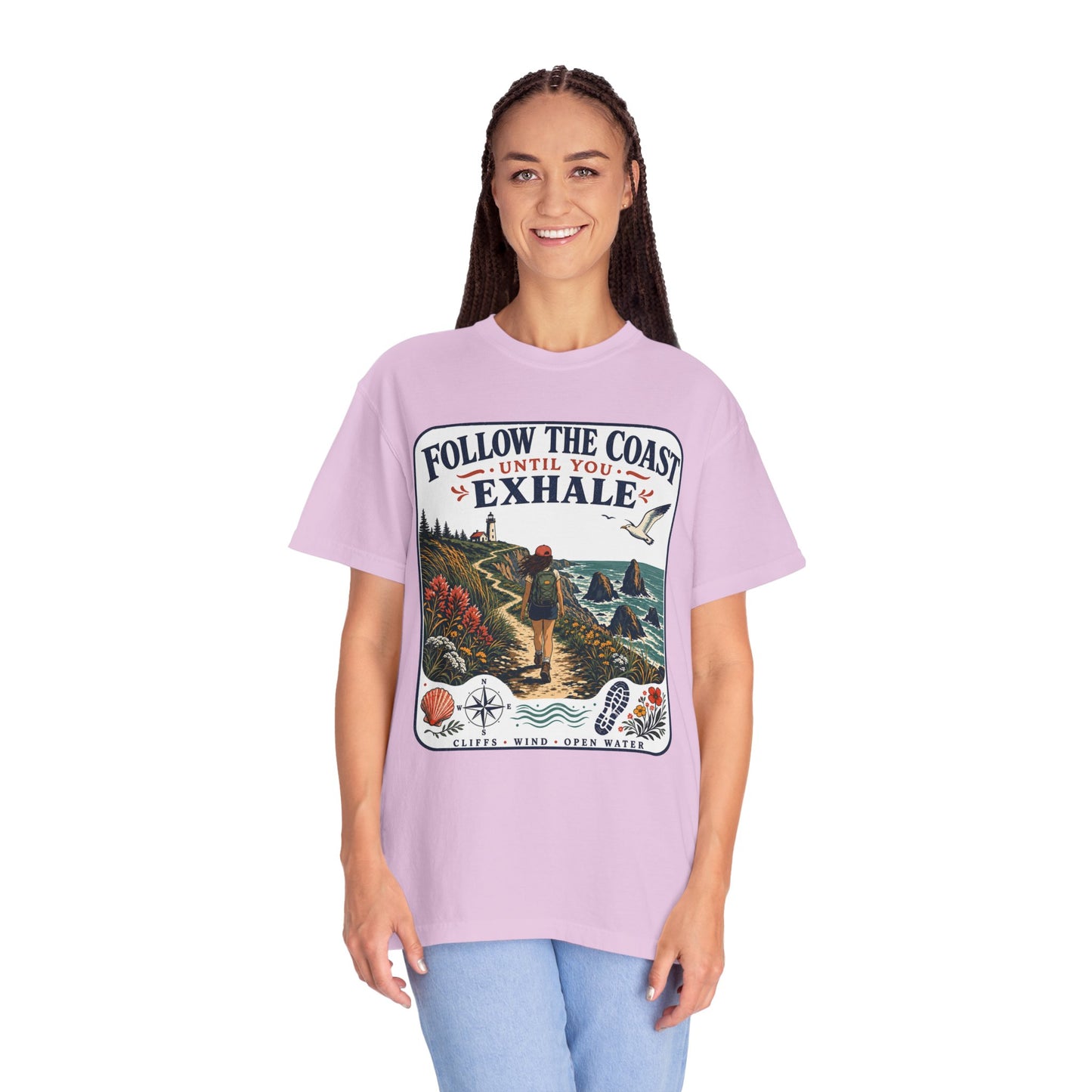 Coastal Hike T-Shirt — "Follow the Coast Until You Exhale" Outdoor Graphic Tee