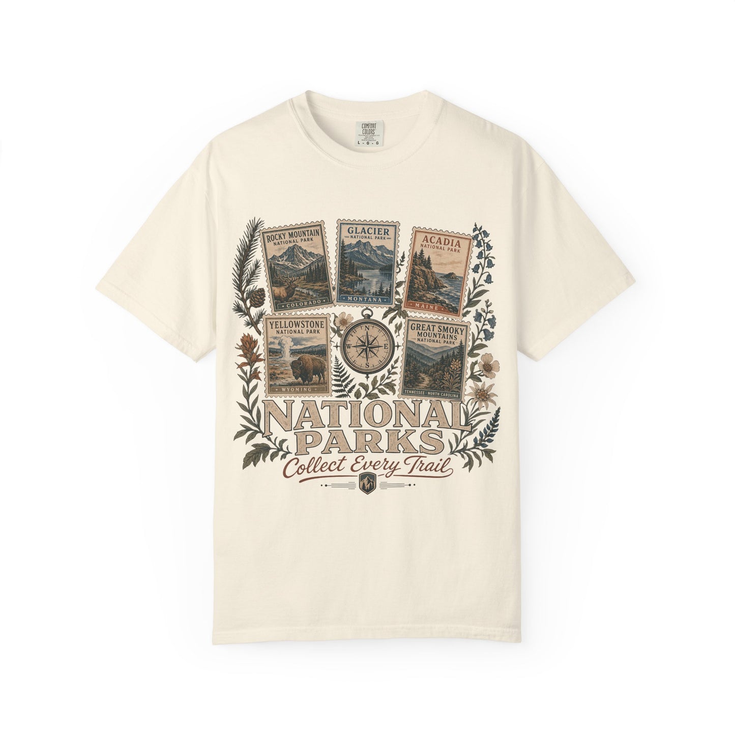 National Parks T-Shirt — 'Collect Every Trail' Vintage Park Stamps Design