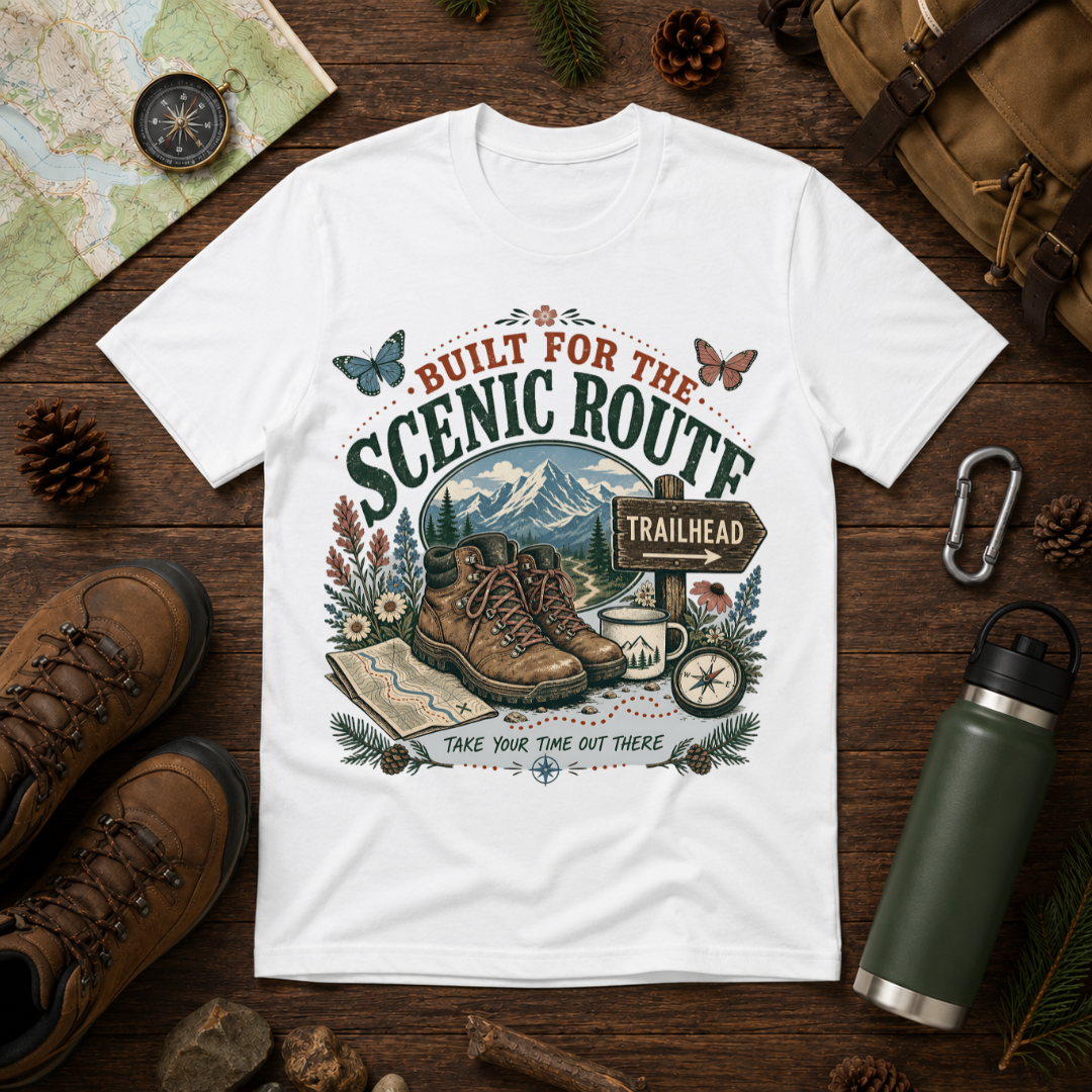 Scenic Route Trailhead T‑Shirt — Built for the Scenic Route Hiking Tee