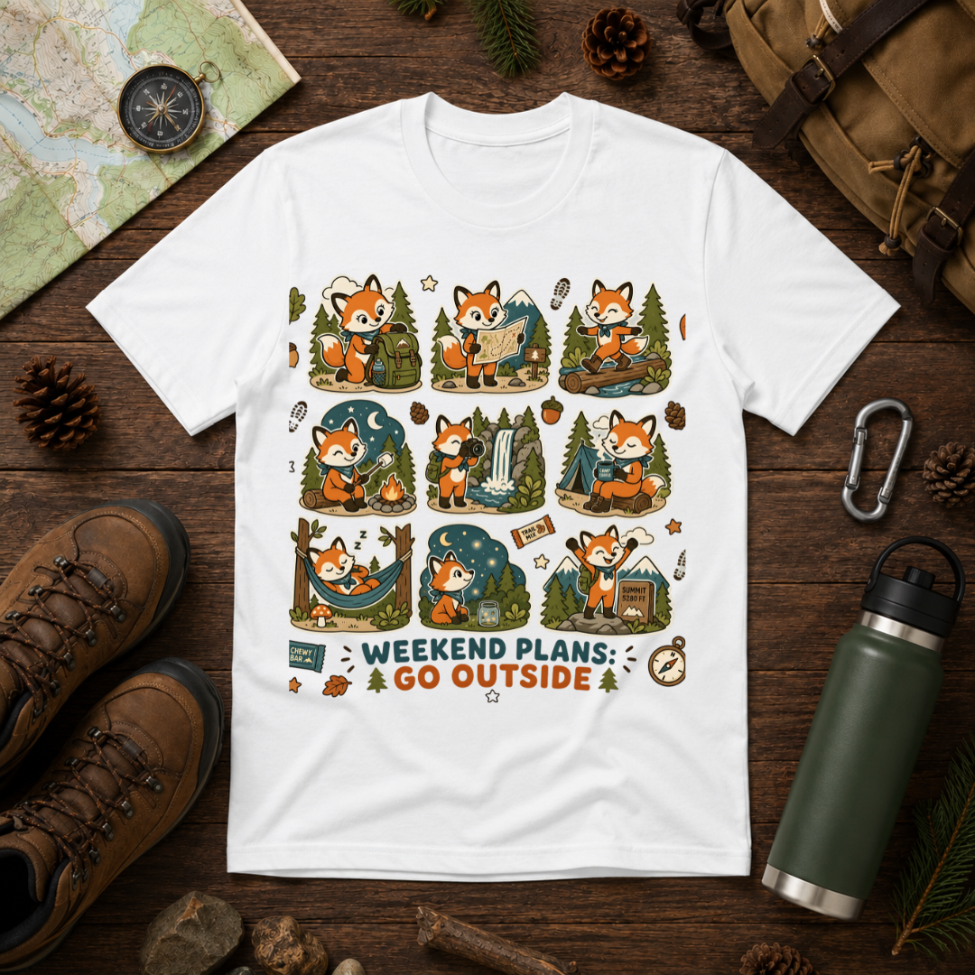 Weekend Plans: Go Outside T-Shirt — Cute Fox Camping Graphic Tee