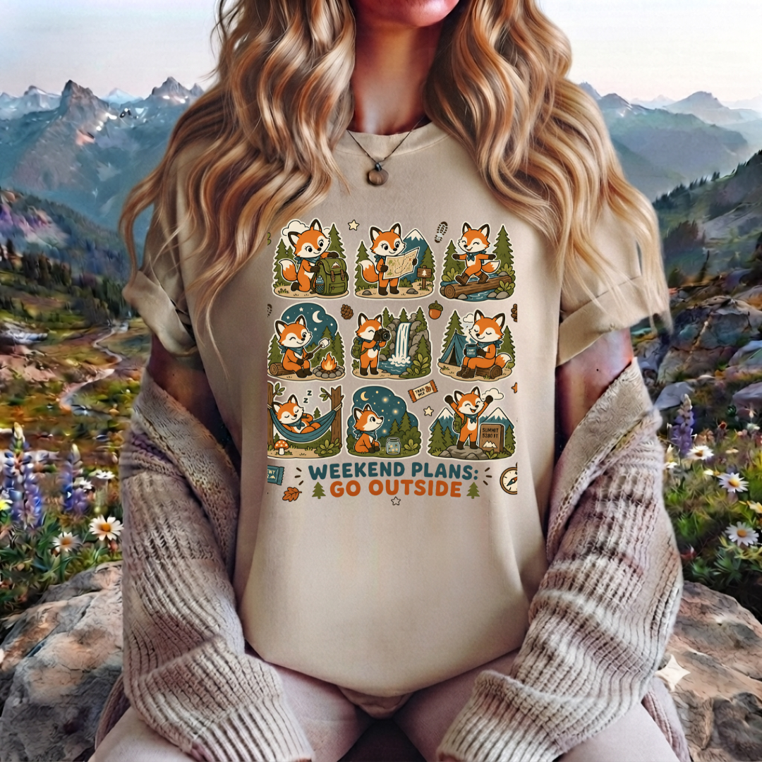 Weekend Plans: Go Outside T-Shirt — Cute Fox Camping Graphic Tee