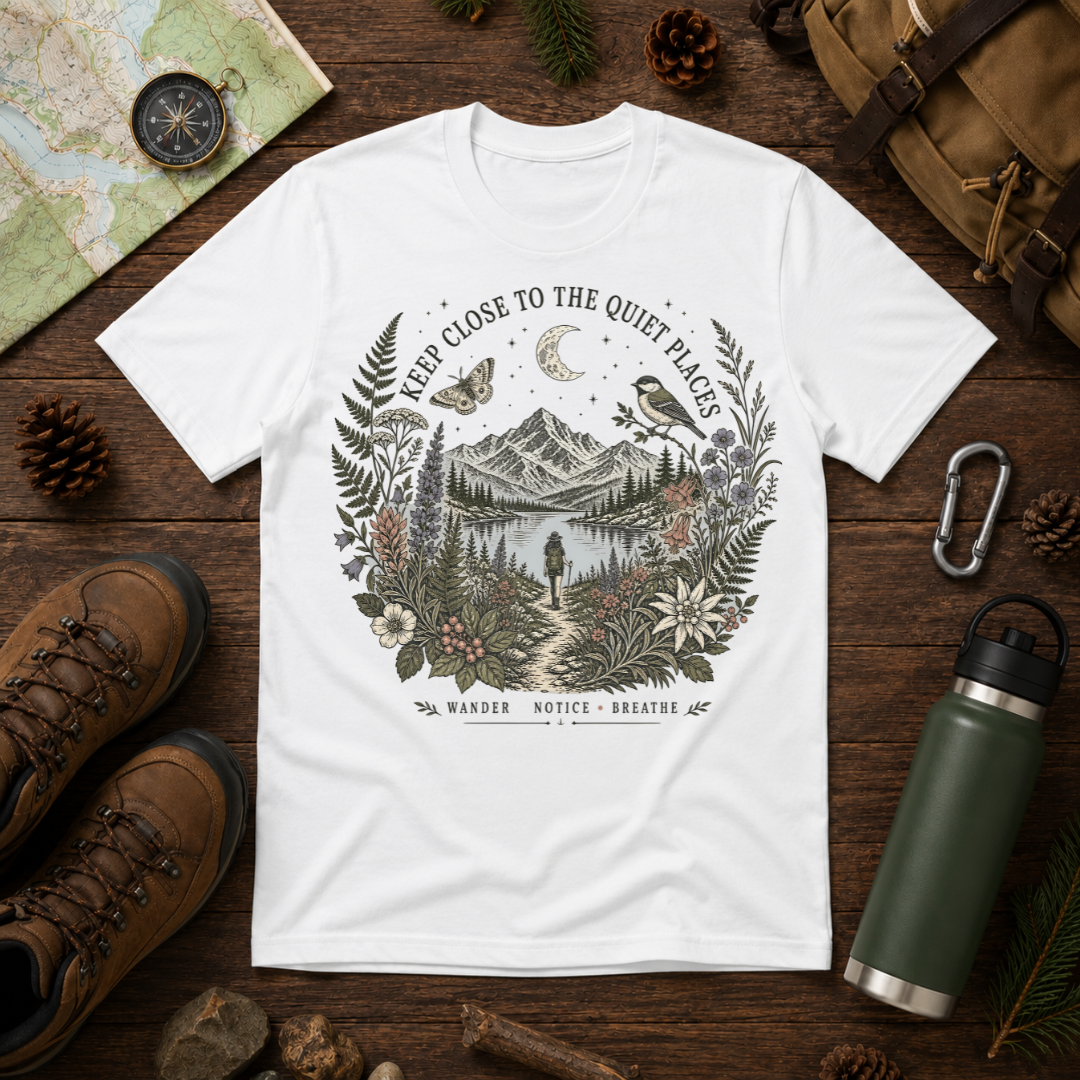 Nature Scene T-Shirt — "Keep Close to the Quiet Places" Graphic Tee