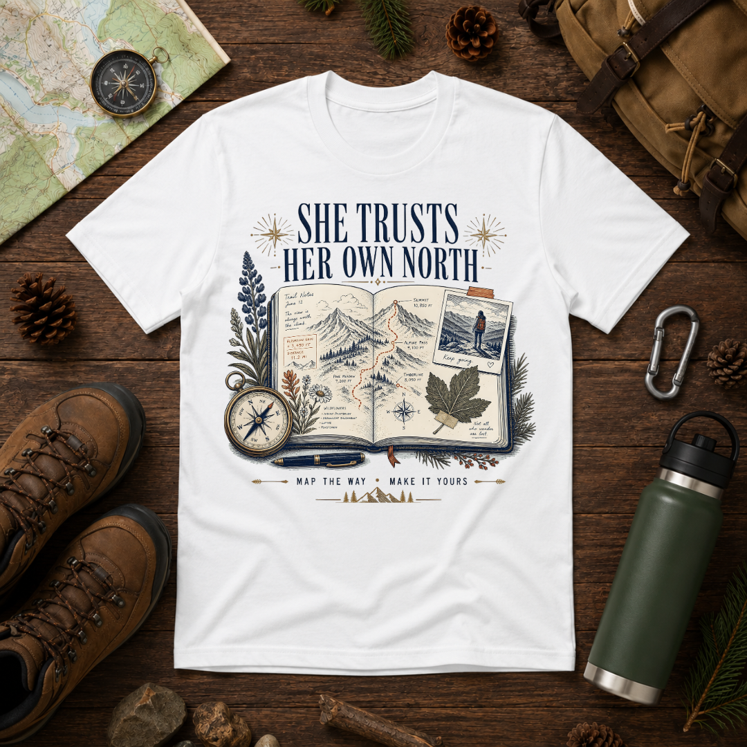 She Trusts Her Own North Graphic Tee — Women's Adventure Compass T‑Shirt