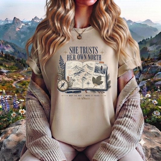 She Trusts Her Own North Graphic Tee — Women's Adventure Compass T‑Shirt