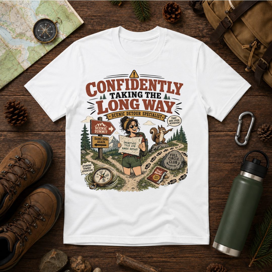 Confidently Taking the Long Way T-Shirt — Funny Hiking Adventure Graphic Tee