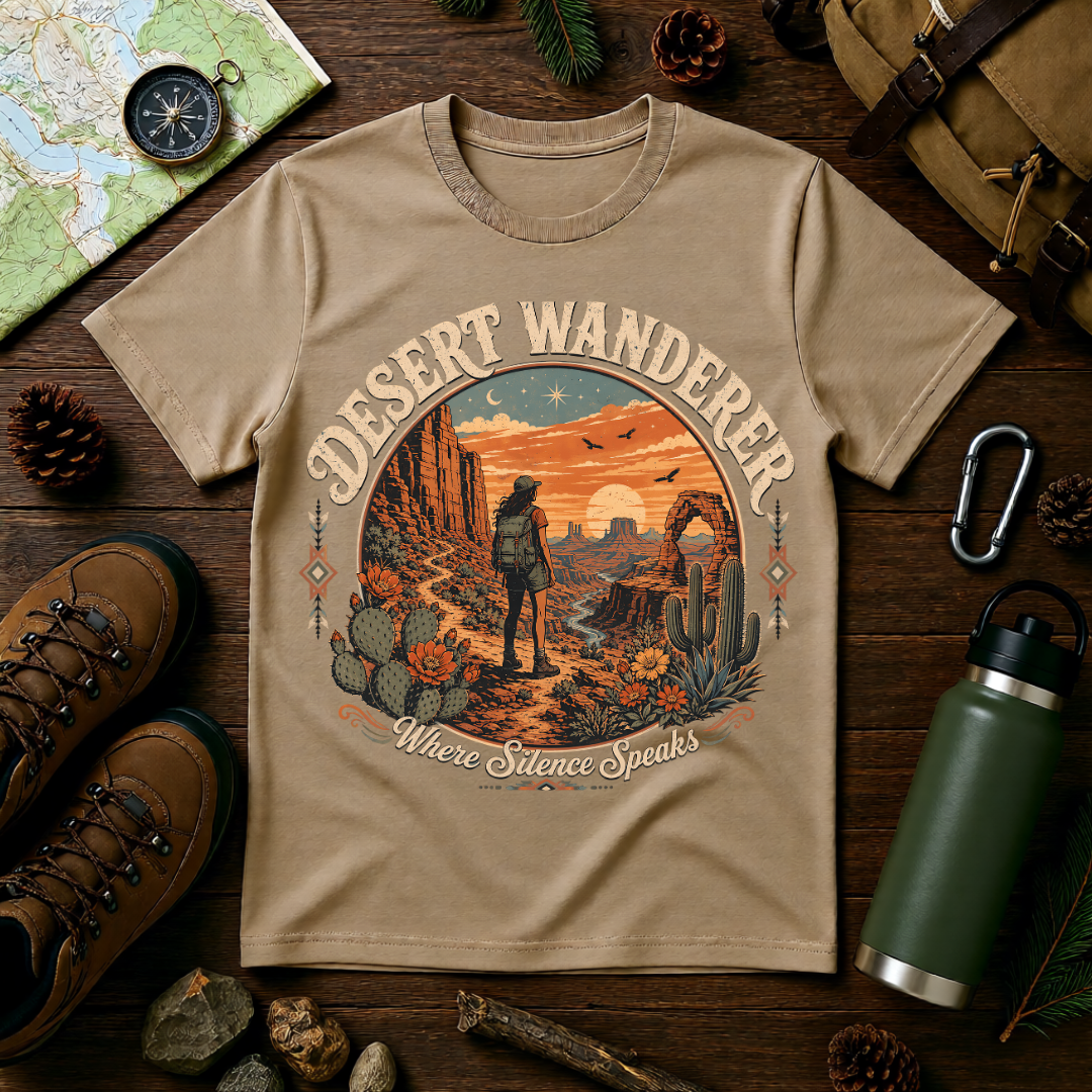 Desert Wanderer T-Shirt — Vintage Southwestern Hiking Graphic