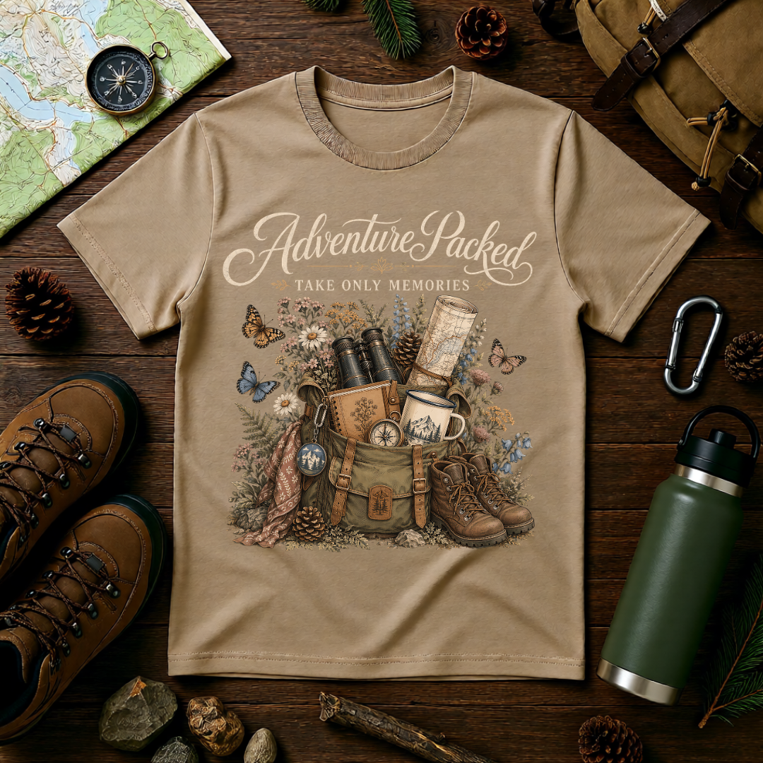Adventure Packed T-Shirt — Vintage Hiking Backpack Graphic Tee