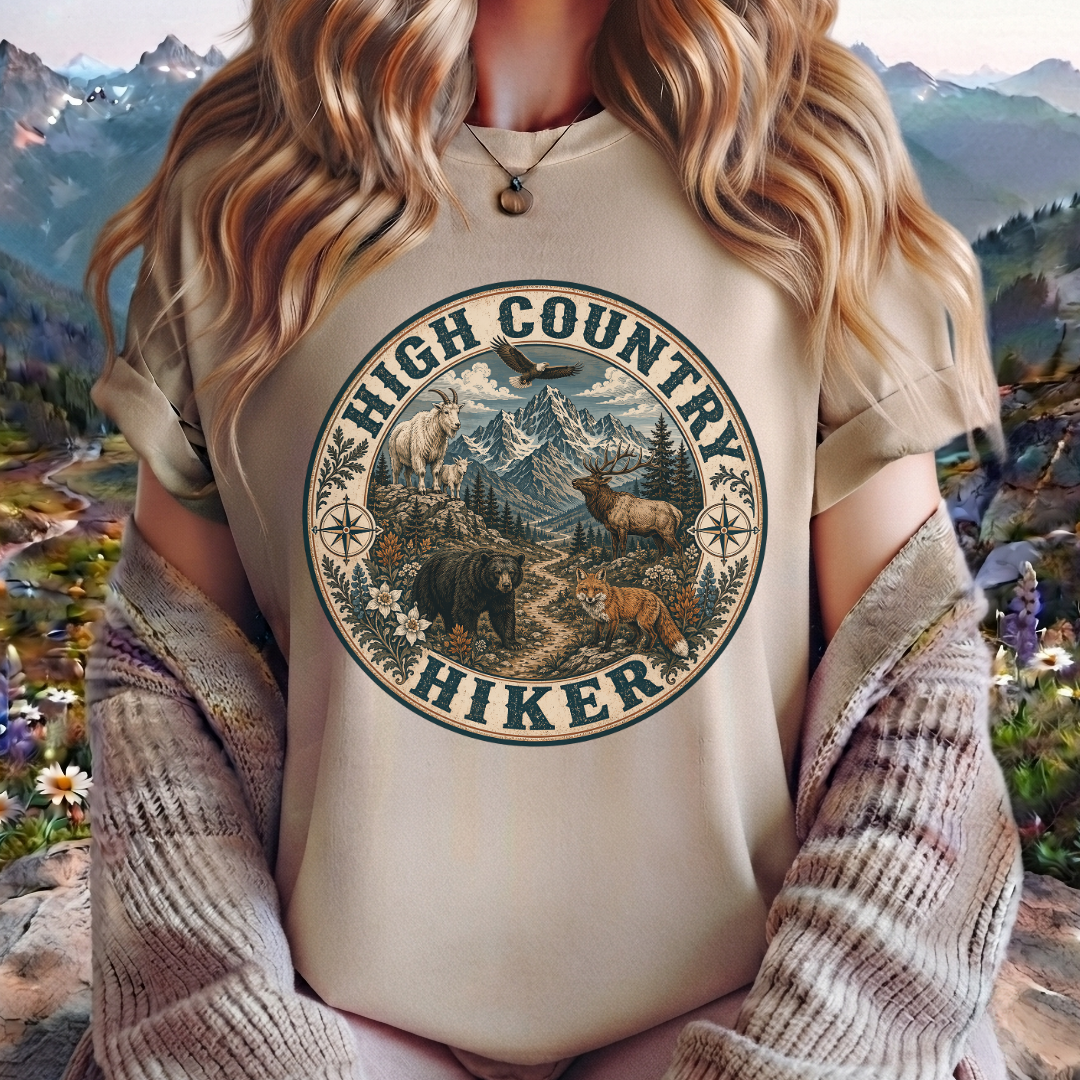 High Country Hiker T-Shirt — Mountain Wildlife Outdoor Tee