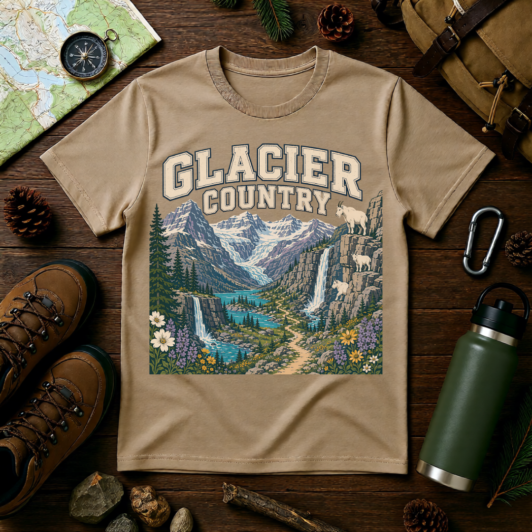 Glacier Country T-Shirt — Vintage Mountain National Park Graphic