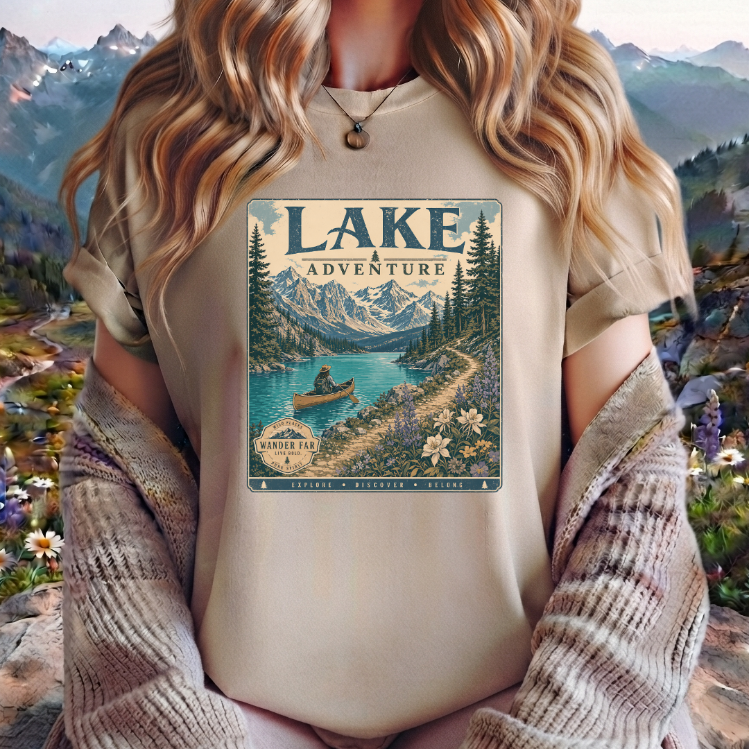 Lake Adventure T-Shirt — Vintage Mountain & Canoe Outdoor Tee