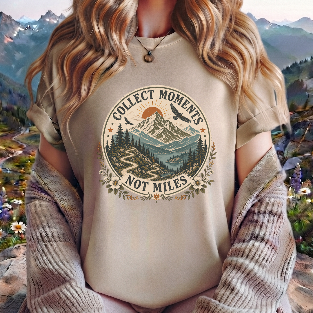 Collect Moments Not Miles T-Shirt — Vintage Mountain Adventure Tee