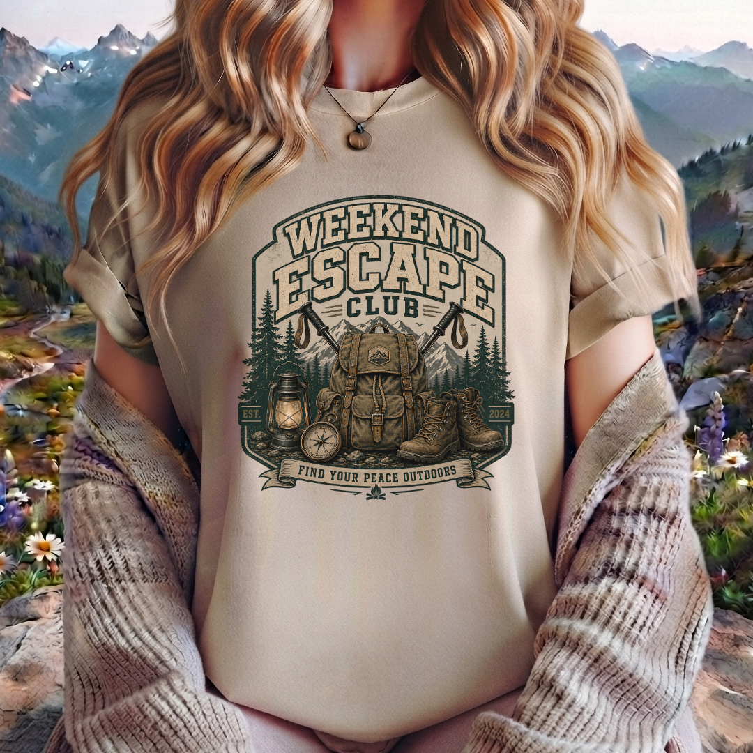 Weekend Escape Club T-Shirt — Outdoor Camping Adventure Graphic Tee