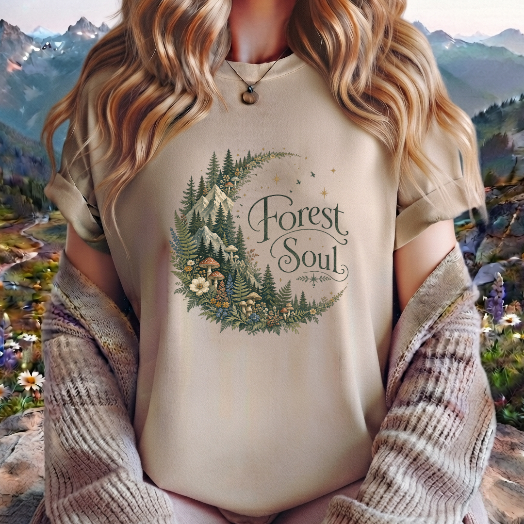 Forest Soul T‑Shirt — Crescent Moon Woodland Graphic Tee