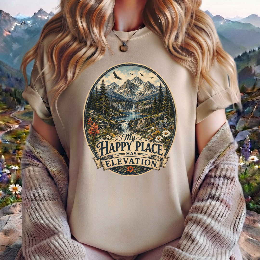My Happy Place Has Elevation Mountain T-Shirt