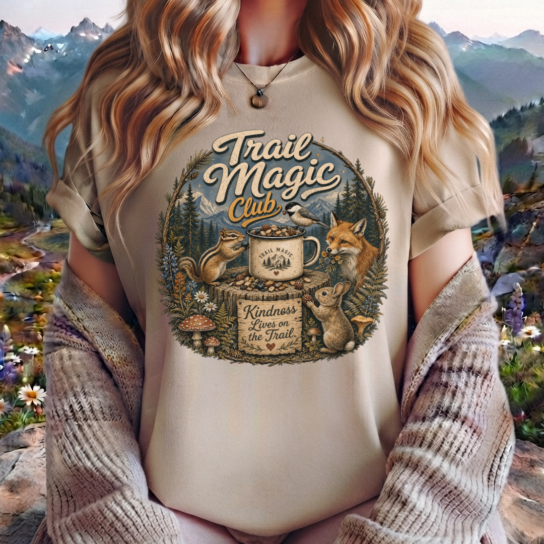 Trail Magic Club T-Shirt — Woodland Fox & Wildlife Coffee Camp Tee