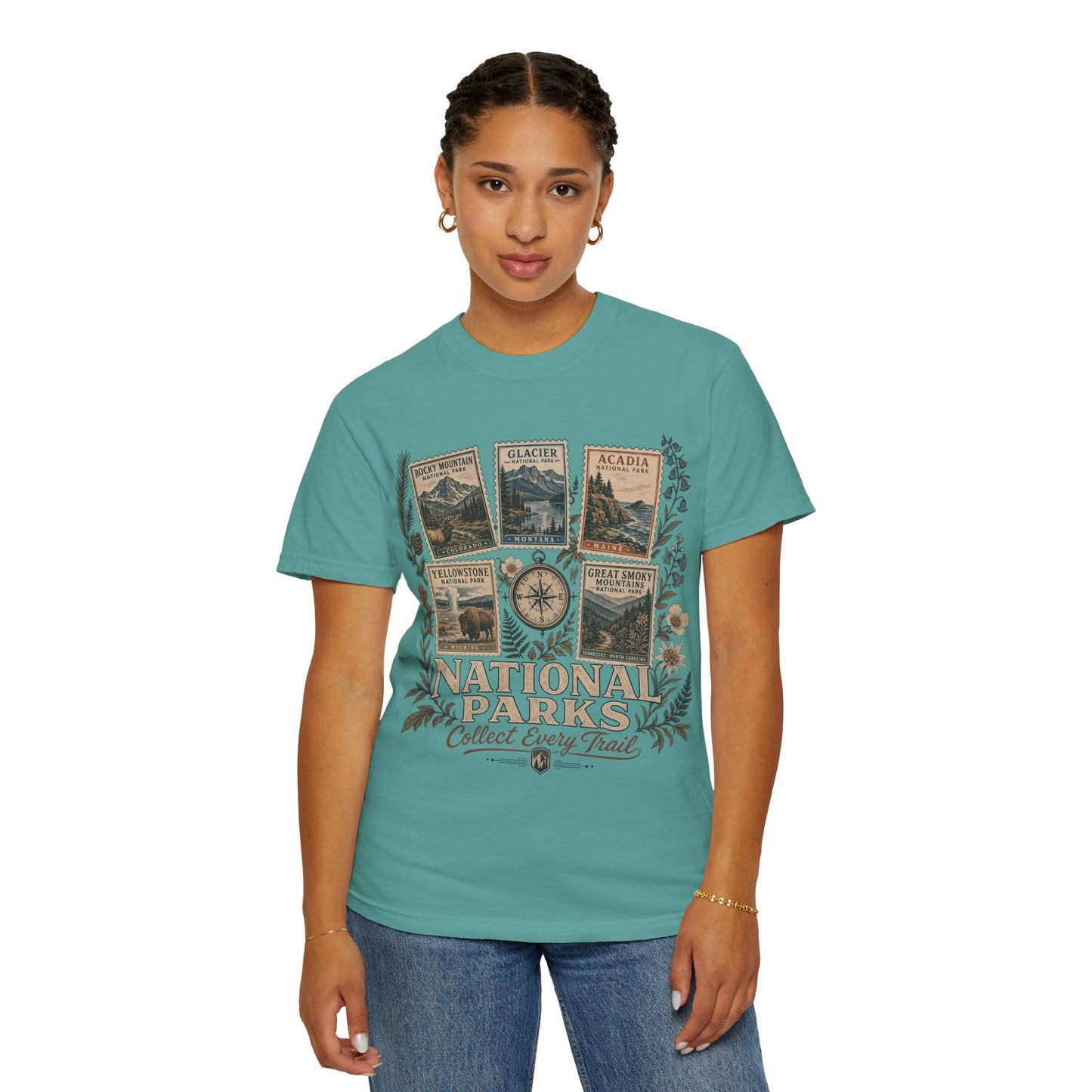 National Parks T-Shirt — 'Collect Every Trail' Vintage Park Stamps Design