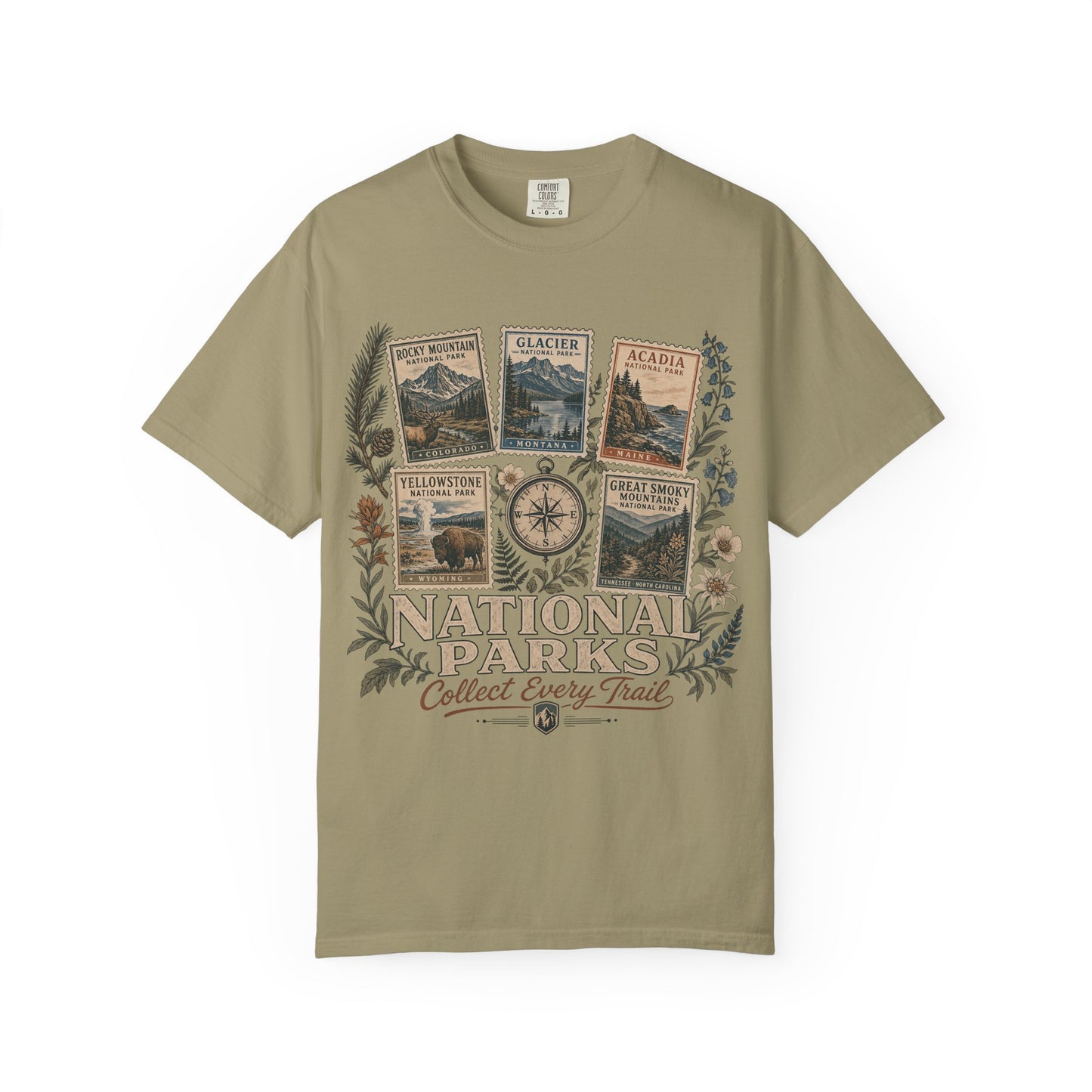 National Parks T-Shirt — 'Collect Every Trail' Vintage Park Stamps Design