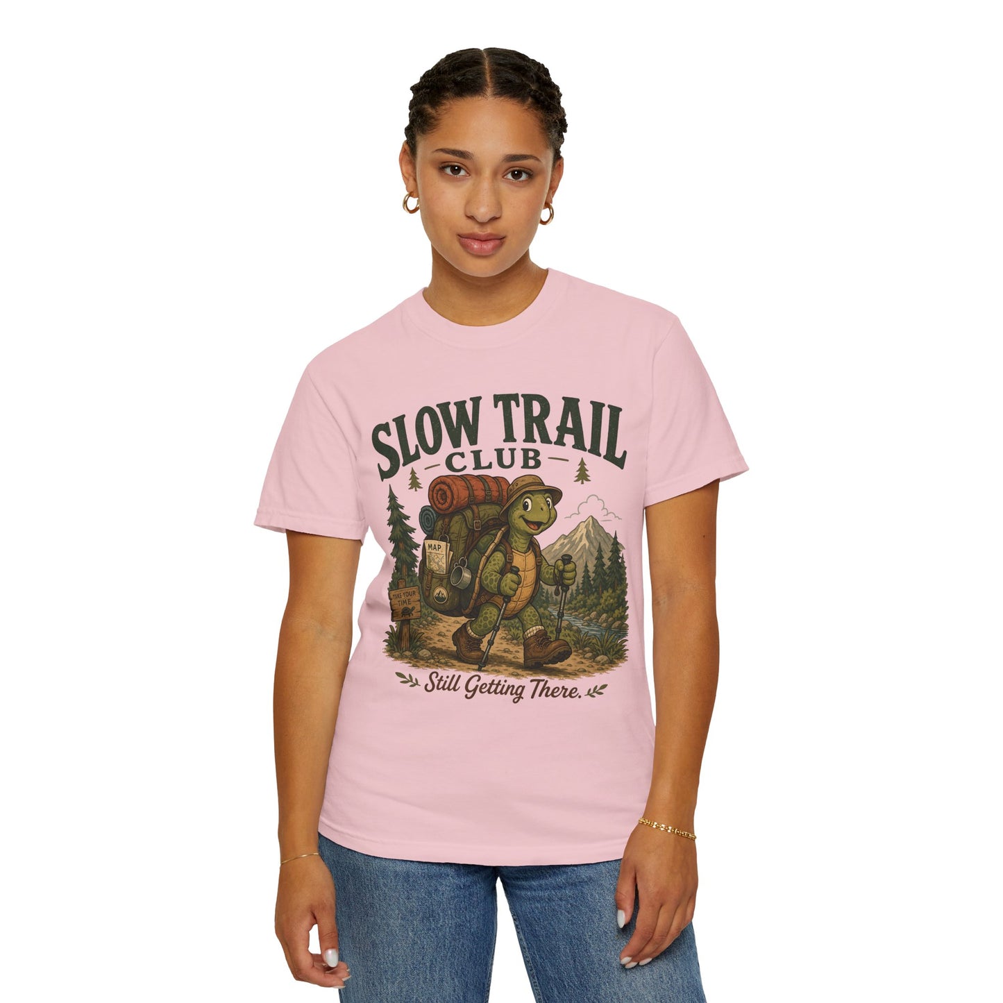 Slow Trail Club T-Shirt — “Still Getting There” Hiking Turtle Graphic Tee