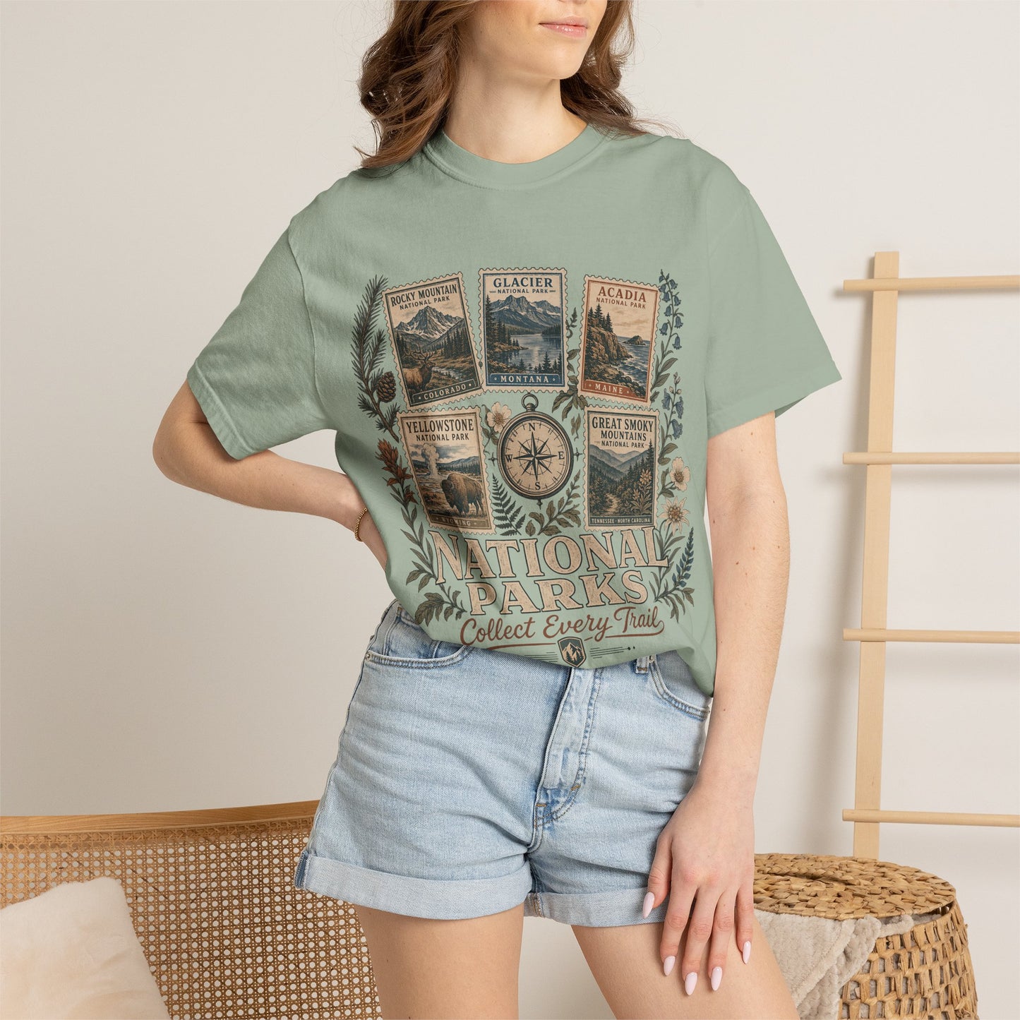 National Parks Vintage Stamp T-Shirt — "Collect Every Trail"