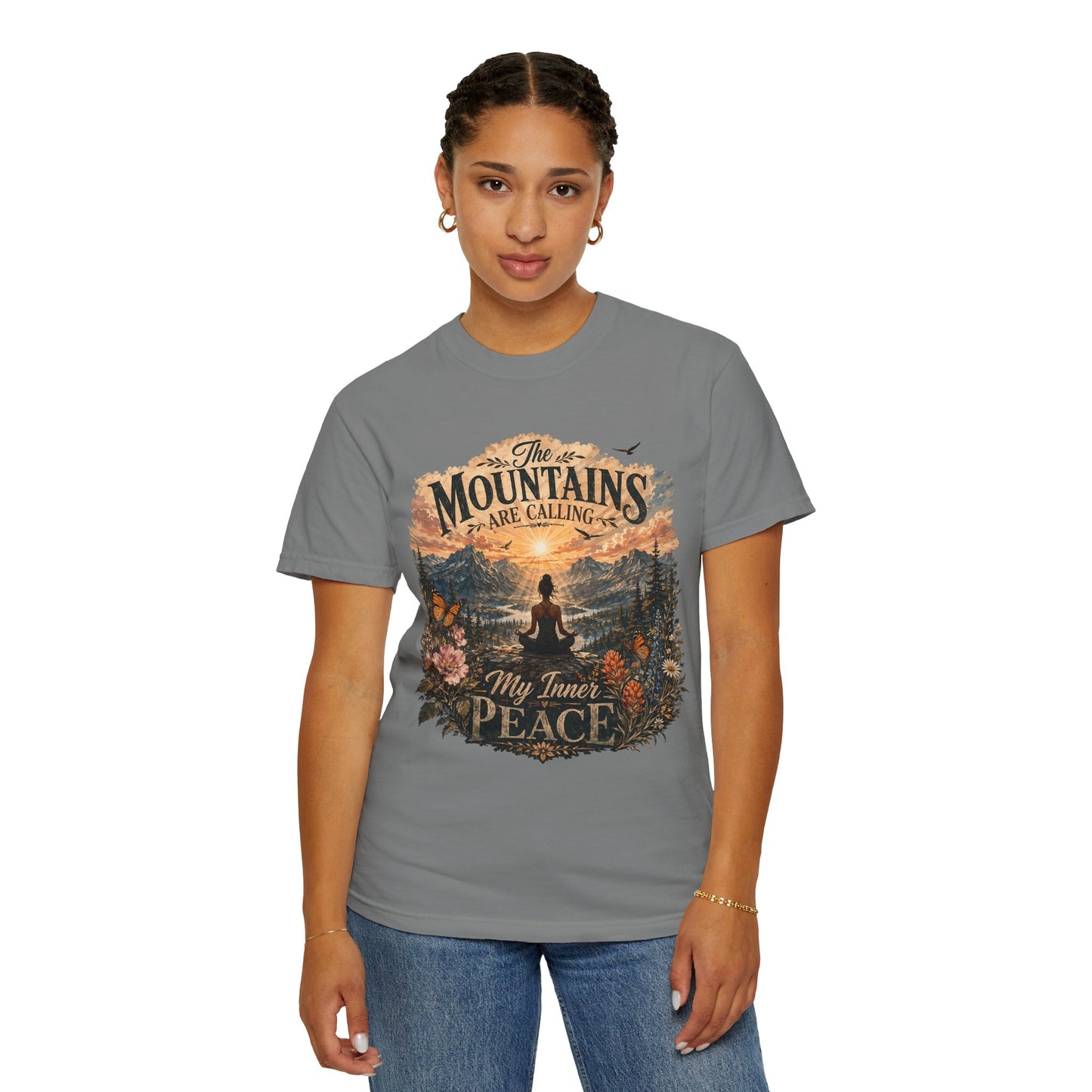 Mountain Meditation T‑Shirt — "The Mountains Are Calling, My Time of Peace"