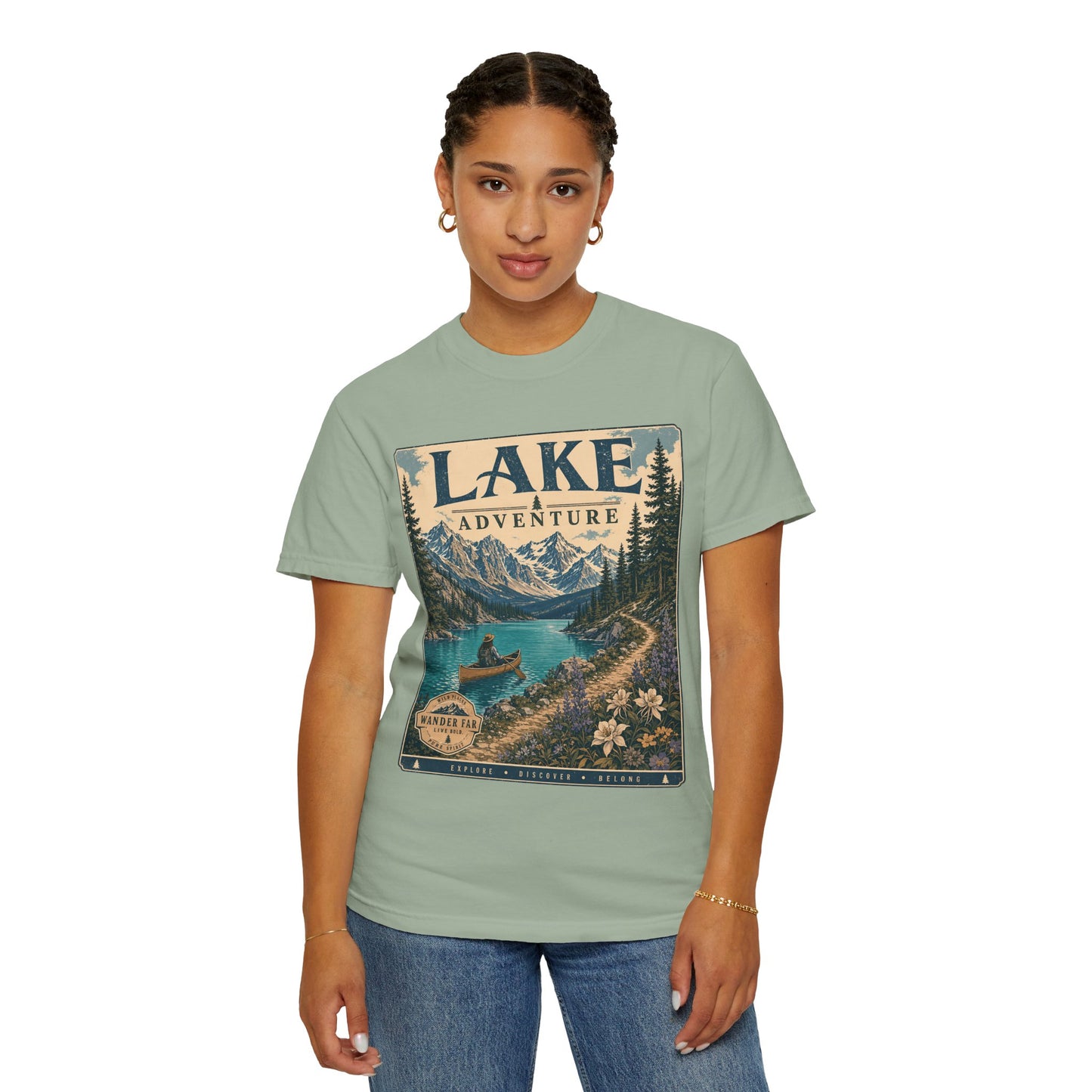 Lake Adventure T-Shirt — Retro Mountain Lake Graphic Tee