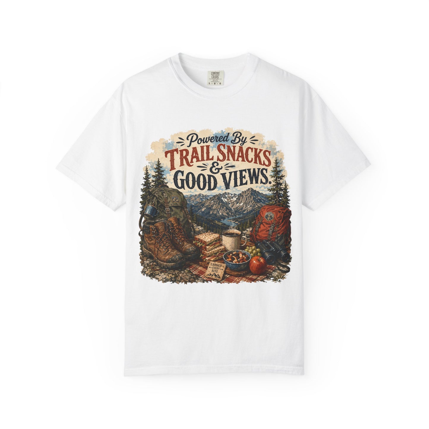 Trail Snacks & Good Views T-Shirt — Hiking Adventure Graphic Tee