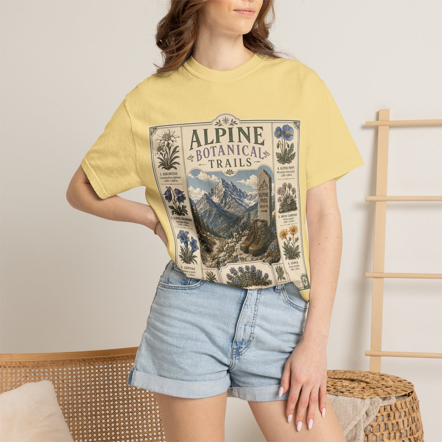 Alpine Botanical Trails T‑Shirt — Vintage Mountain & Wildflower Graphic