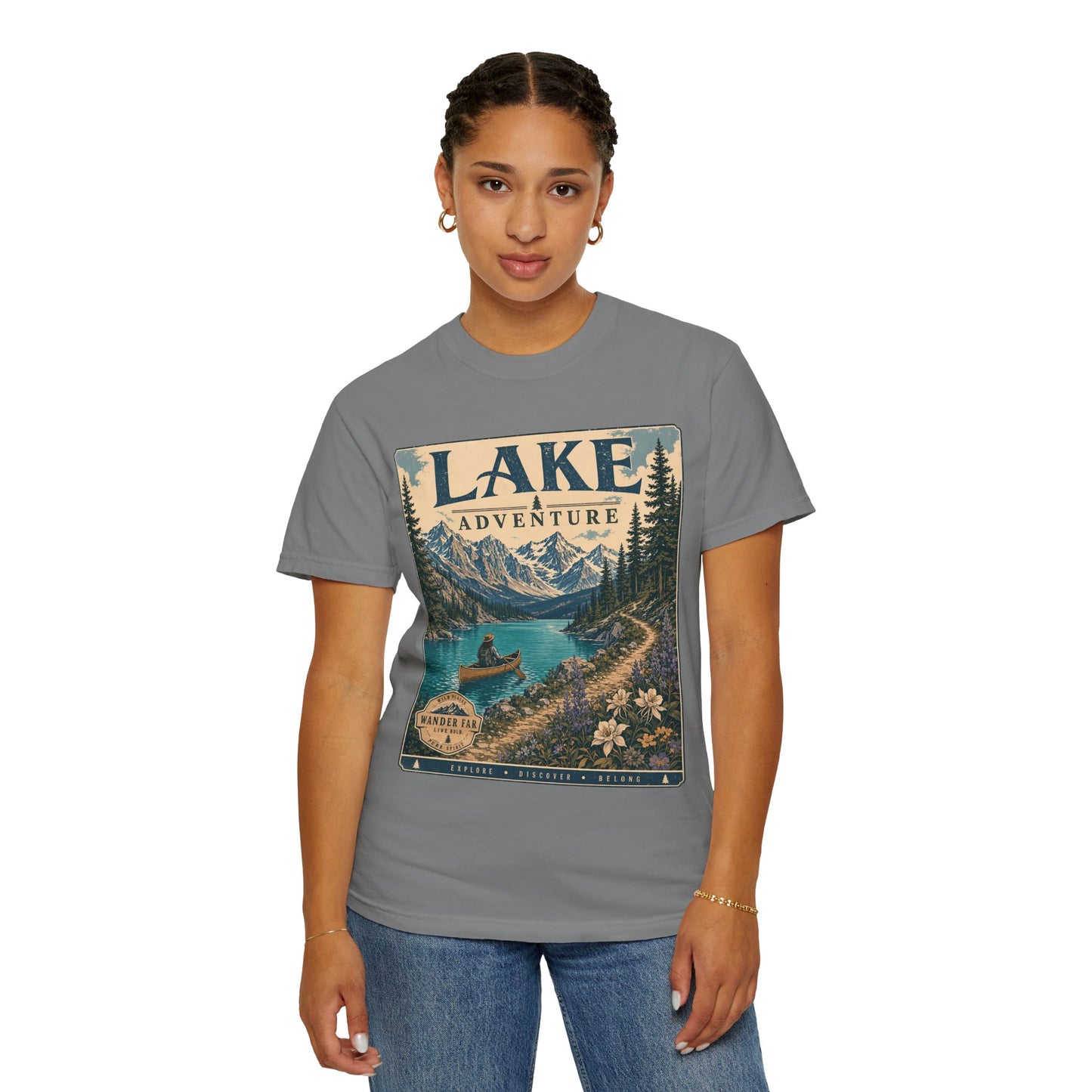 Lake Adventure T-Shirt — Retro Mountain Lake Graphic Tee