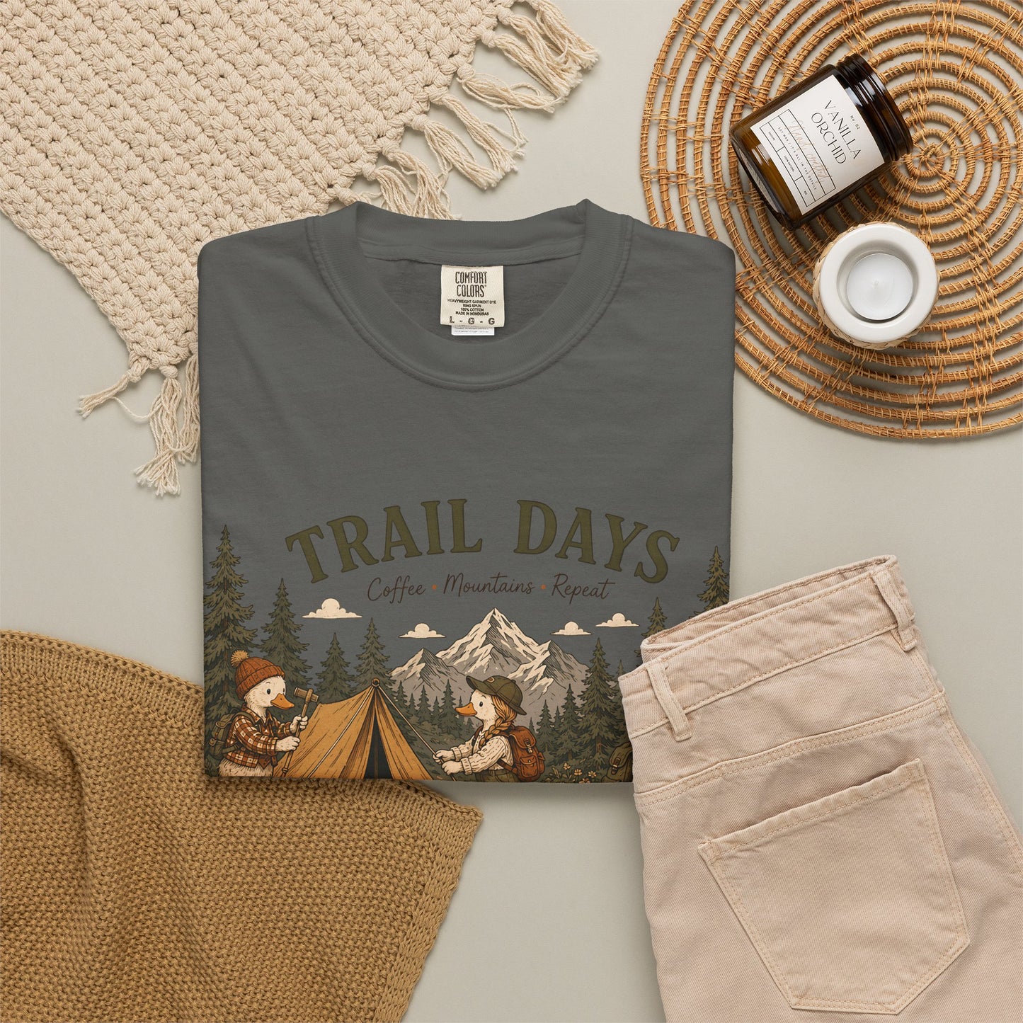 Trail Days Camping T-Shirt — Vintage Forest Campfire Graphic