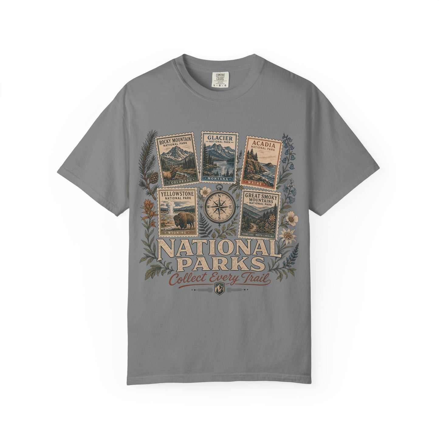 National Parks T-Shirt — 'Collect Every Trail' Vintage Park Stamps Design