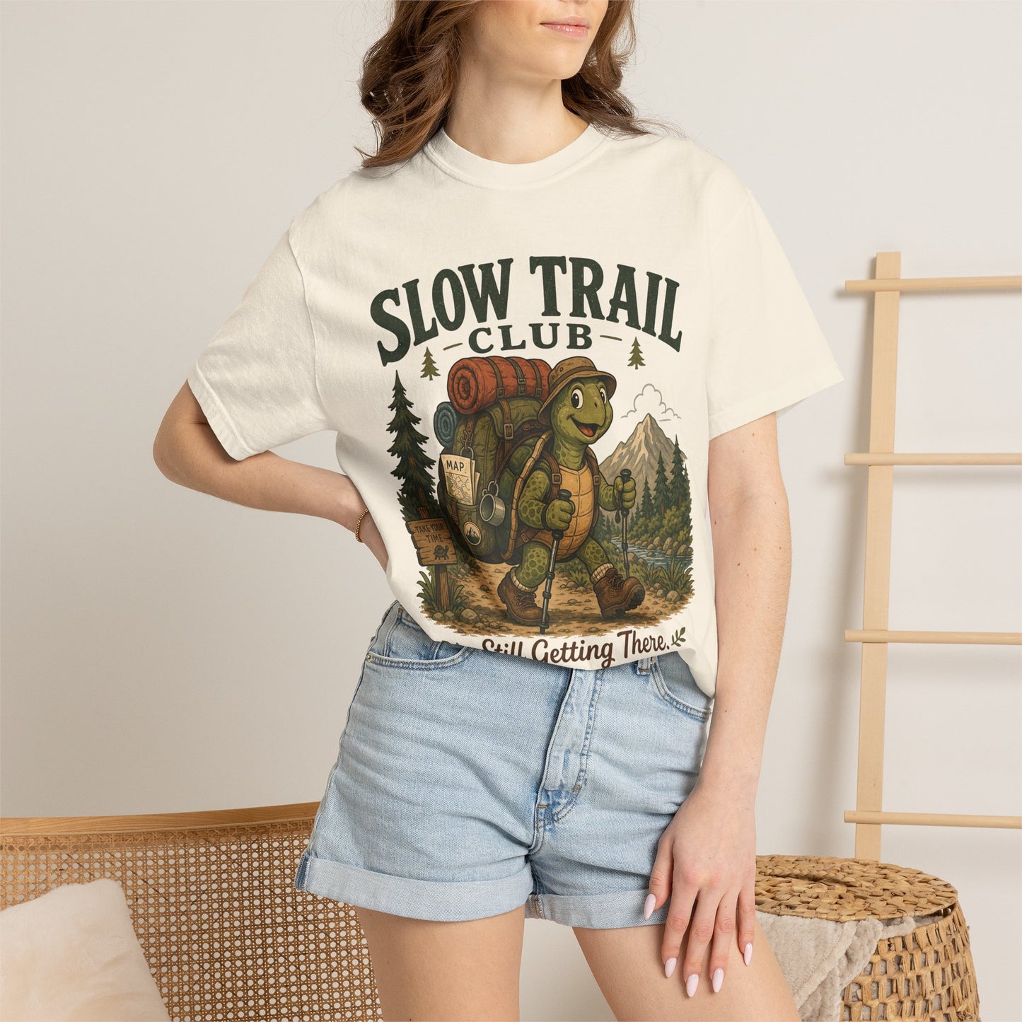 Slow Trail Club T-Shirt — “Still Getting There” Hiking Turtle Graphic Tee