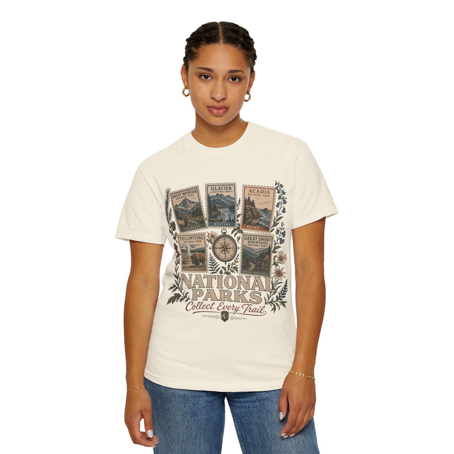 National Parks T-Shirt — 'Collect Every Trail' Vintage Park Stamps Design