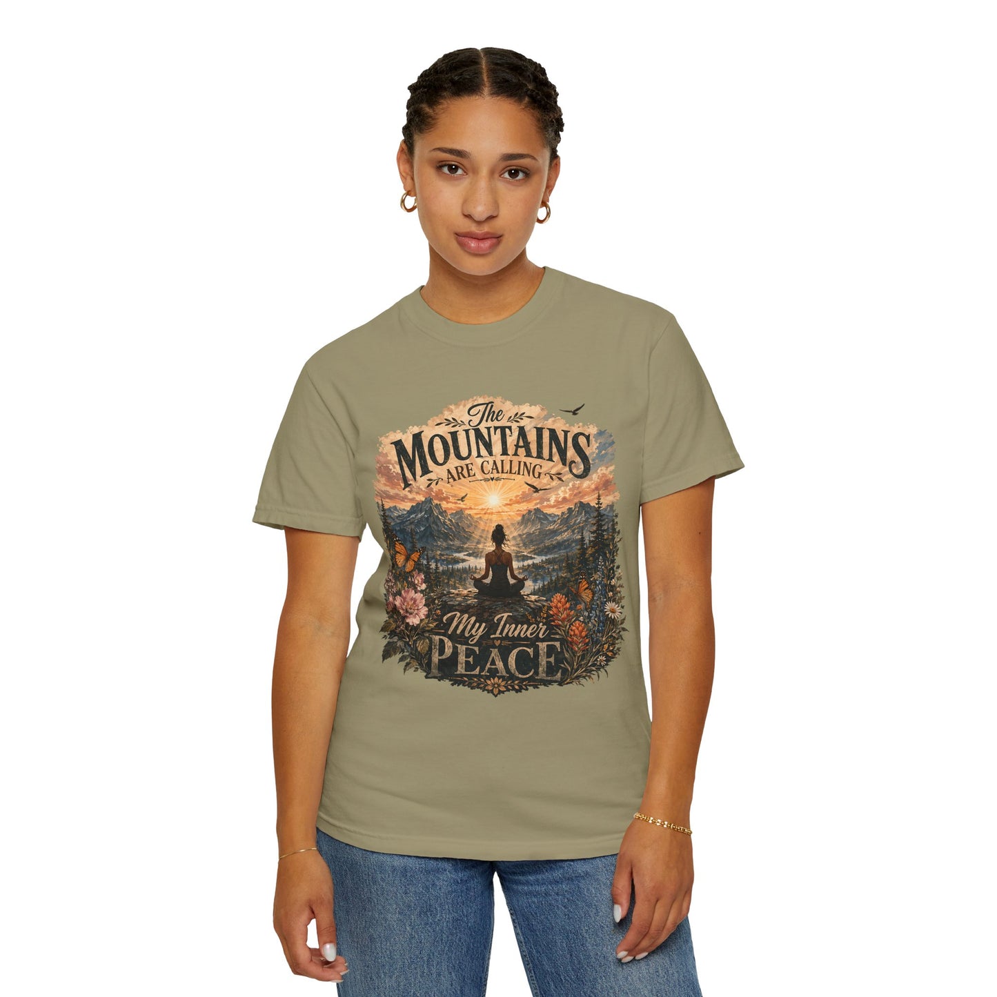 Mountain Meditation T‑Shirt — "The Mountains Are Calling, My Time of Peace"