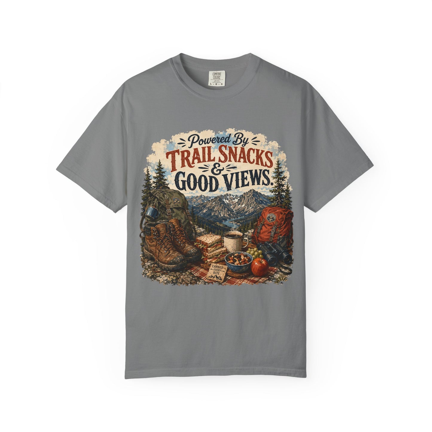 Trail Snacks & Good Views T-Shirt — Hiking Adventure Graphic Tee