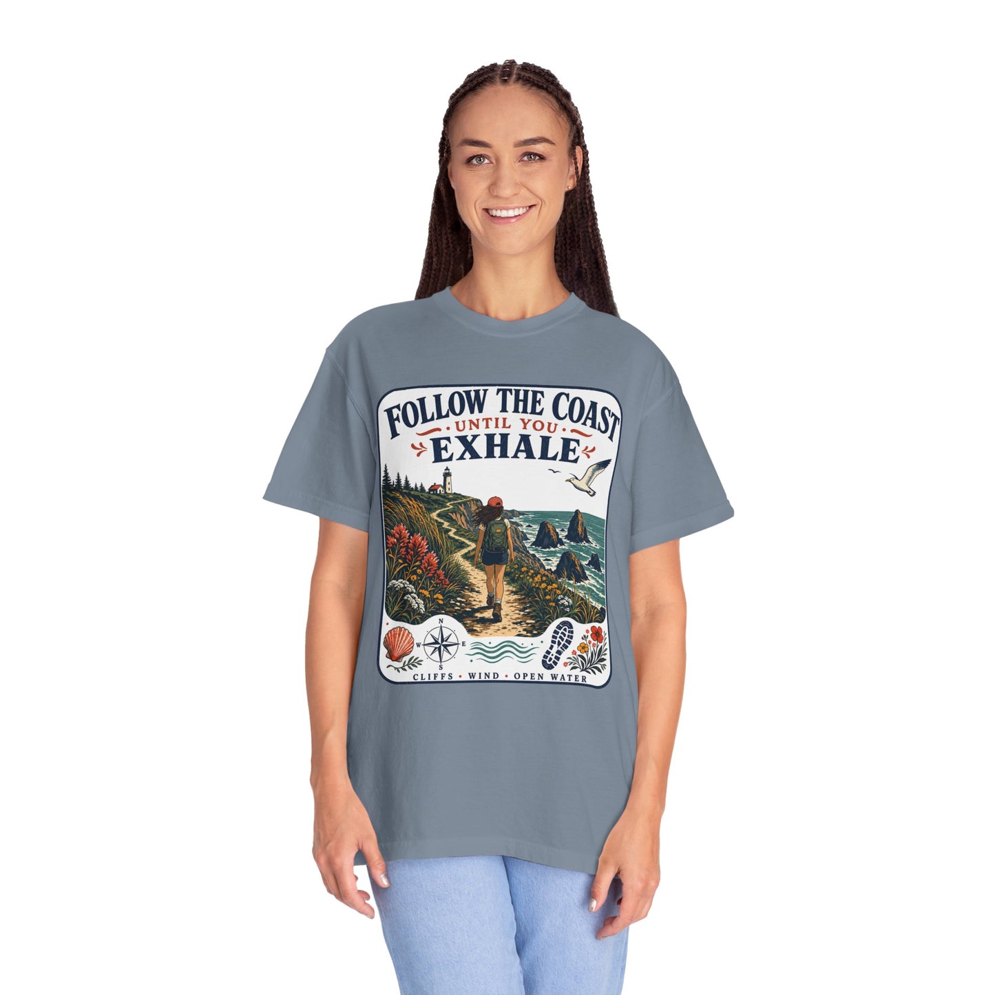 Coastal Hike T-Shirt — "Follow the Coast Until You Exhale" Outdoor Graphic Tee