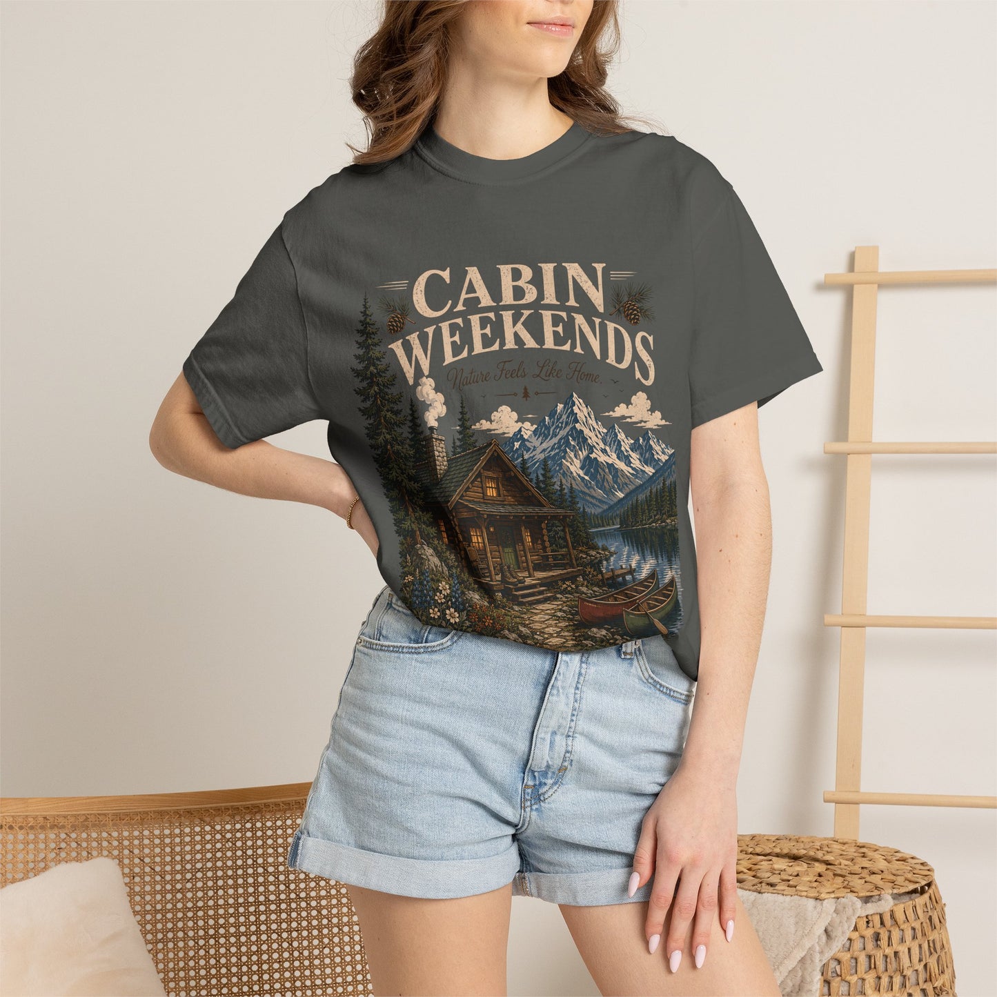 Cabin Weekends Graphic T-Shirt — Rustic Mountain Cabin Tee