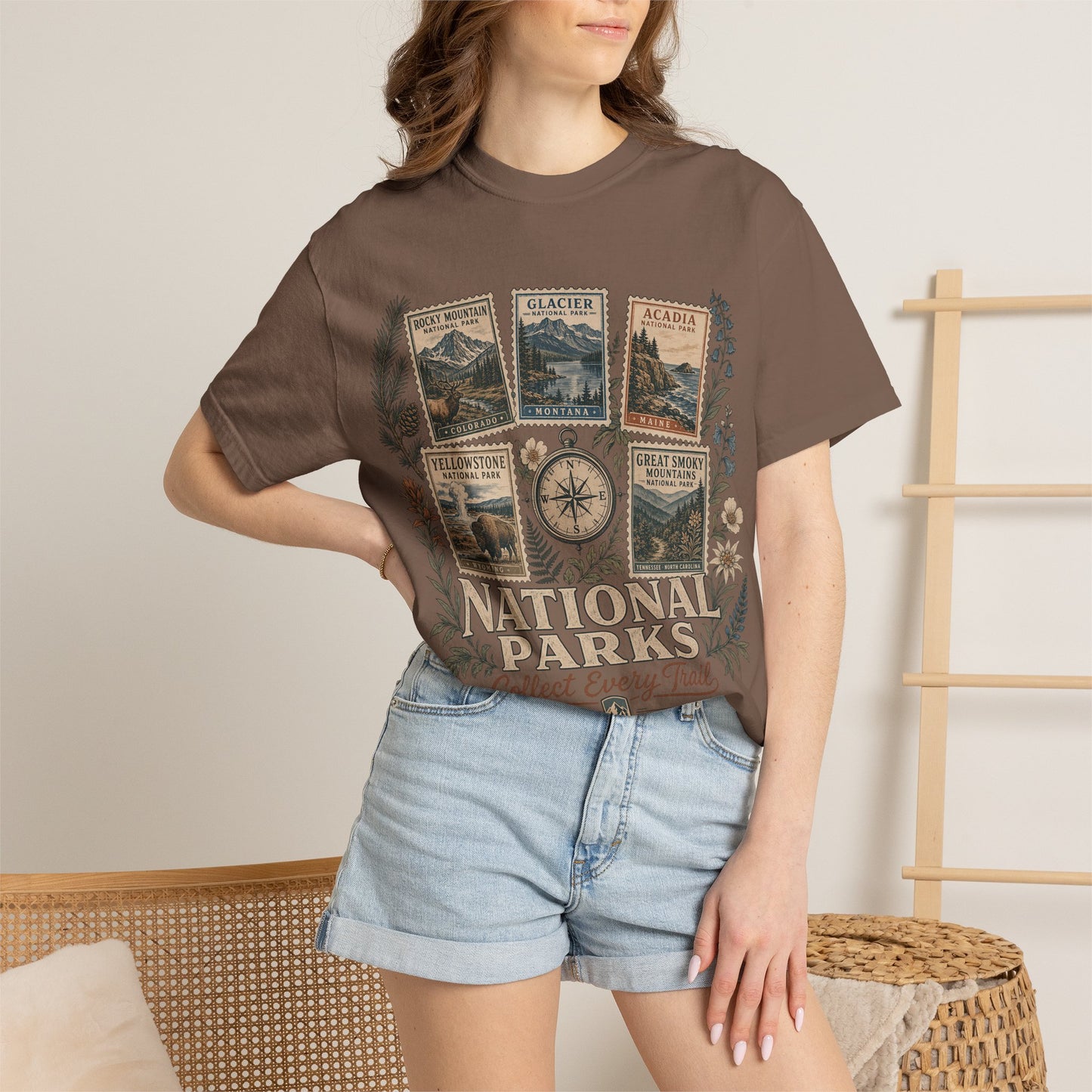 National Parks T-Shirt — 'Collect Every Trail' Vintage Park Stamps Design
