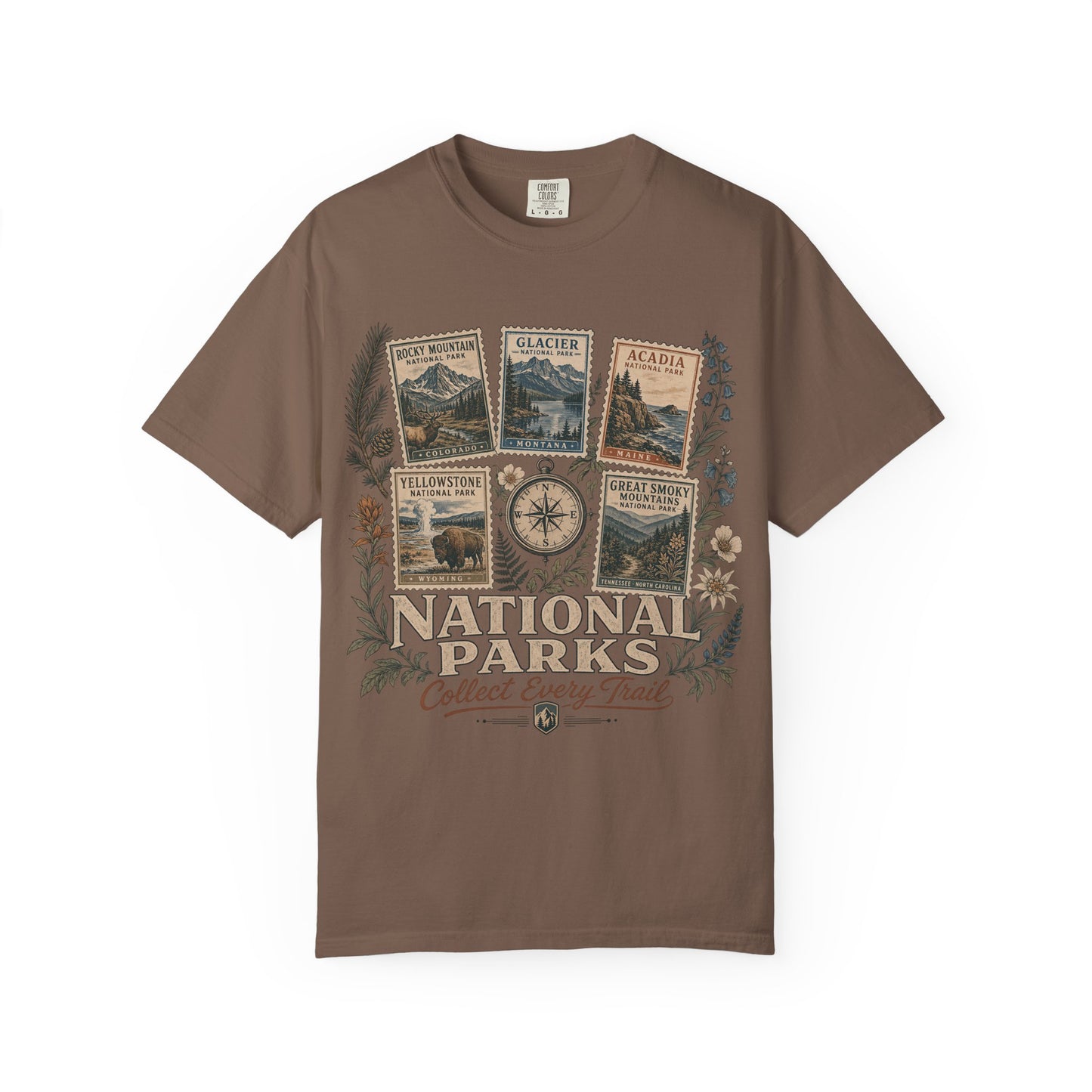 National Parks T-Shirt — 'Collect Every Trail' Vintage Park Stamps Design