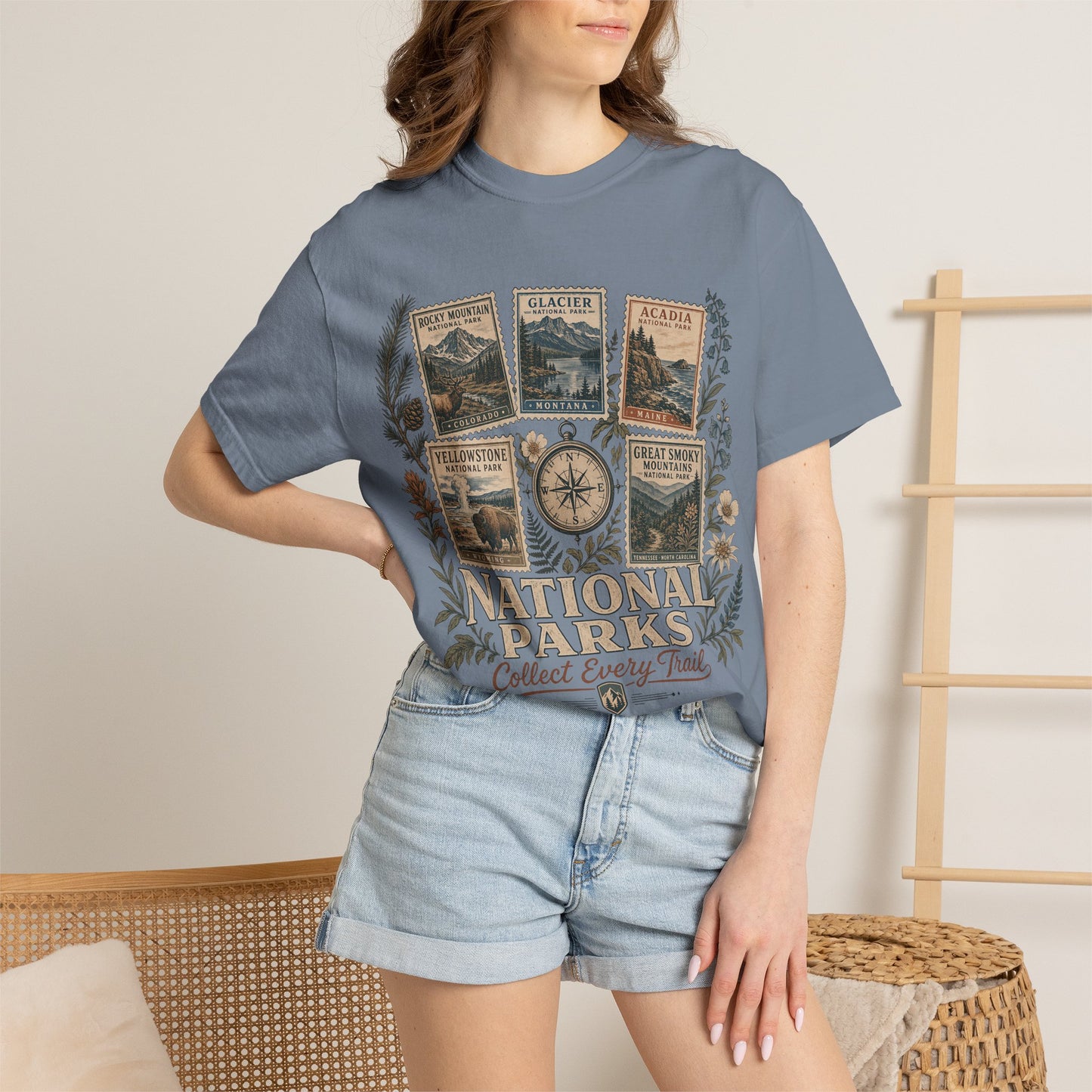 National Parks Vintage Stamp T-Shirt — "Collect Every Trail"