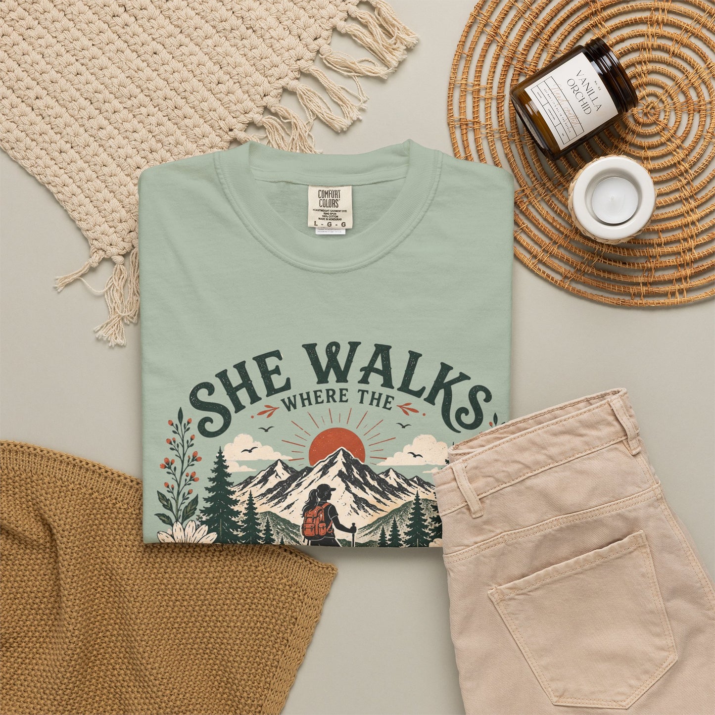 She Walks Where the Wild Things Bloom T-Shirt — Floral Vintage Hiking Tee