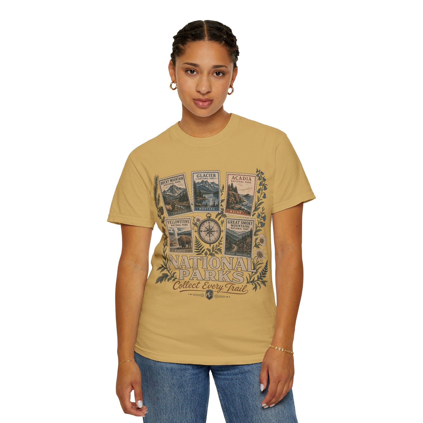 National Parks T-Shirt — 'Collect Every Trail' Vintage Park Stamps Design