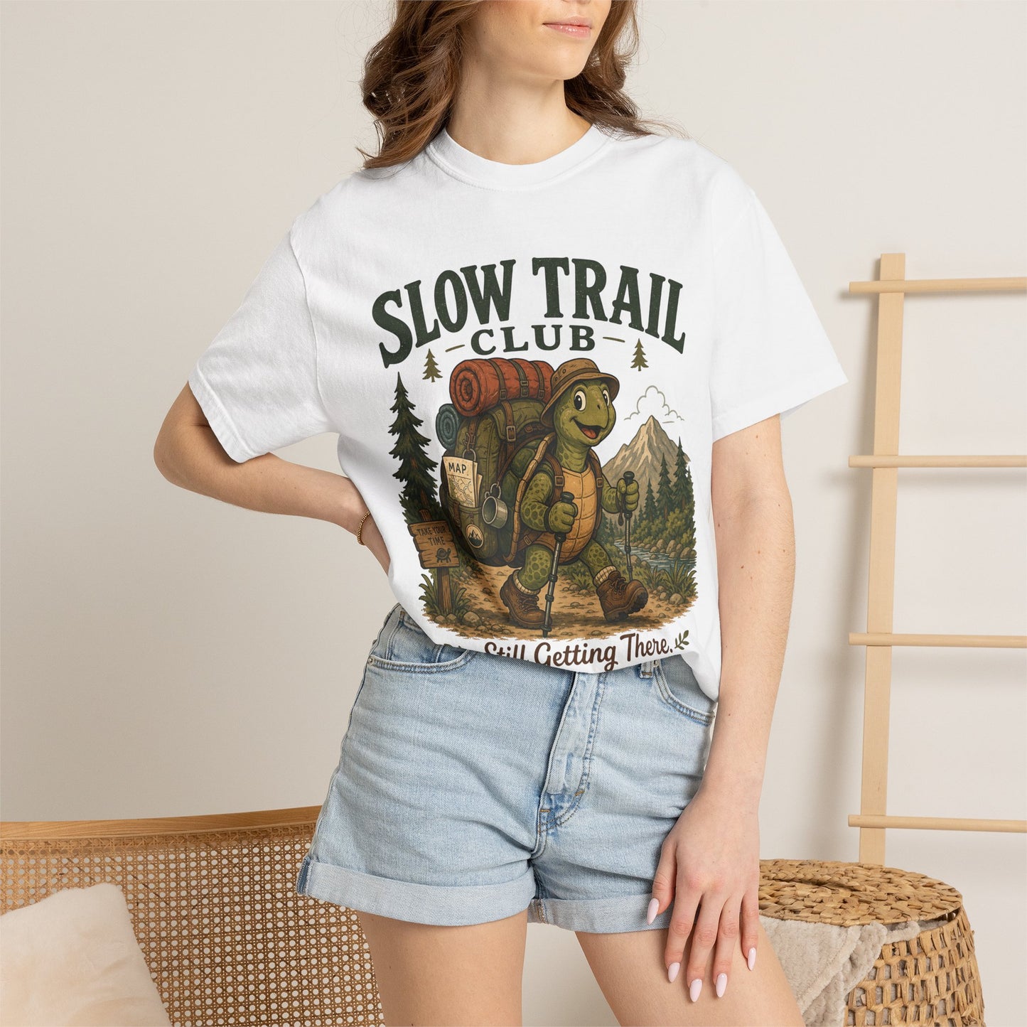 Slow Trail Club T-Shirt — “Still Getting There” Hiking Turtle Graphic Tee