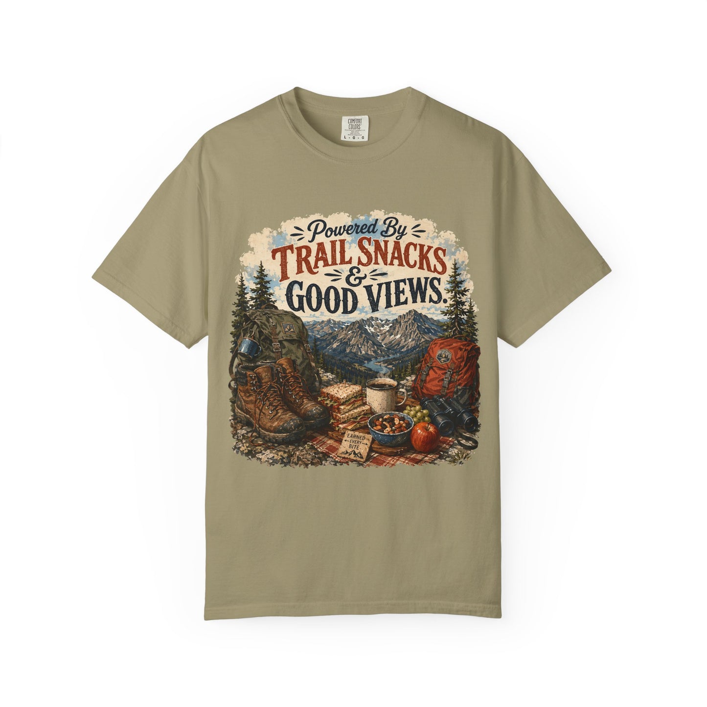 Trail Snacks & Good Views T-Shirt — Hiking Adventure Graphic Tee