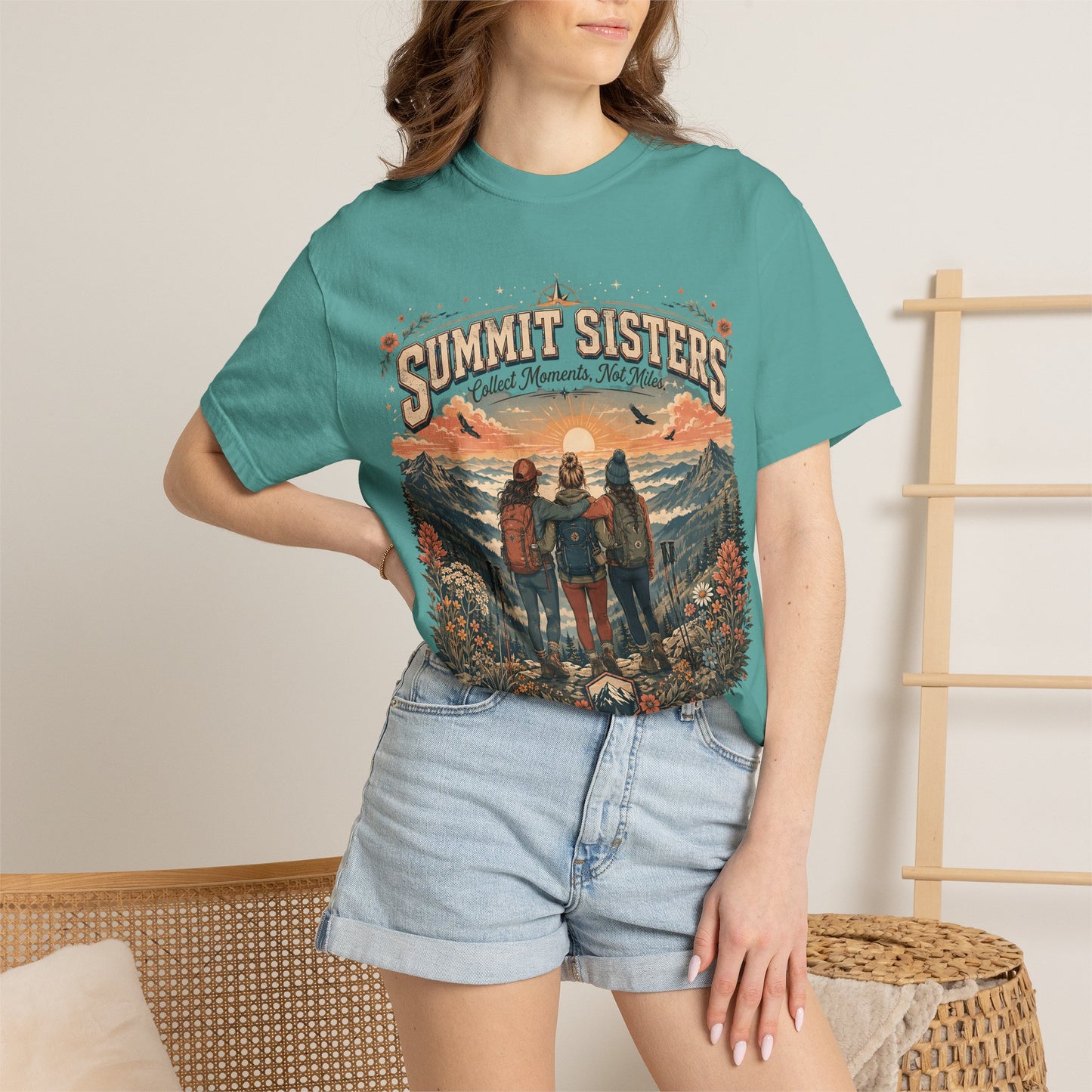Summit Sisters Graphic T-Shirt — Retro Mountain Hiking Tee