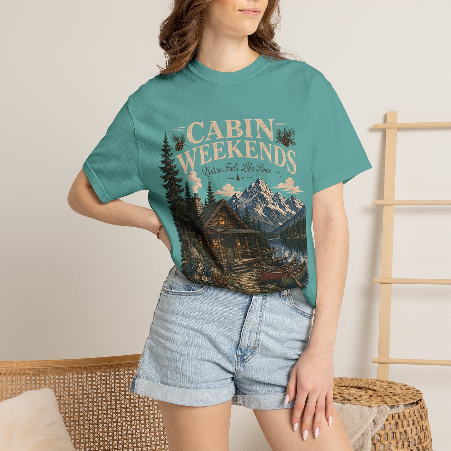 Cabin Weekends Graphic T-Shirt — Rustic Mountain Cabin Tee