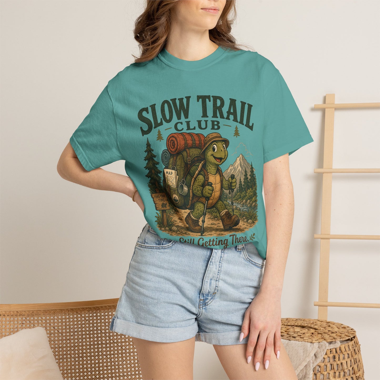 Slow Trail Club T-Shirt — “Still Getting There” Hiking Turtle Graphic Tee