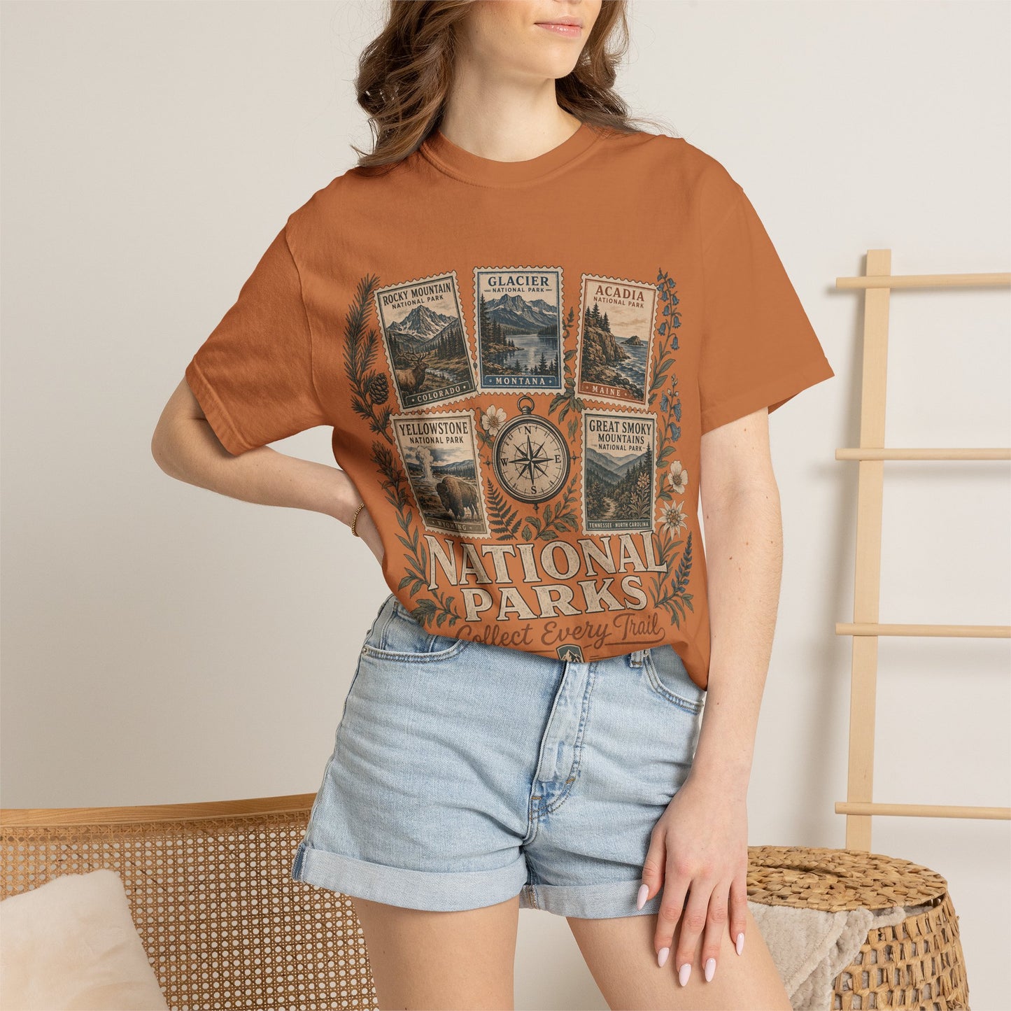 National Parks T-Shirt — 'Collect Every Trail' Vintage Park Stamps Design