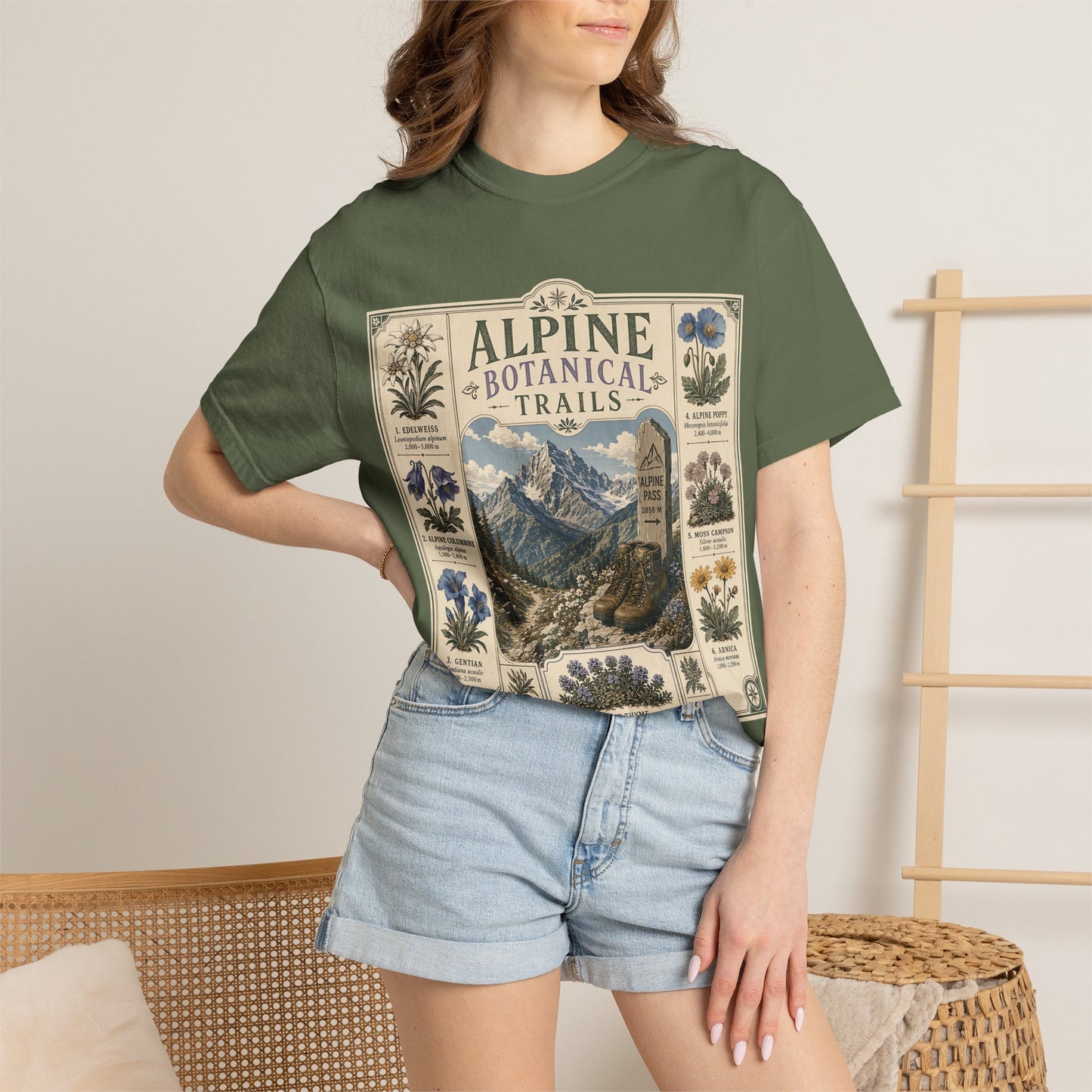 Alpine Botanical Trails T‑Shirt — Vintage Mountain & Wildflower Graphic